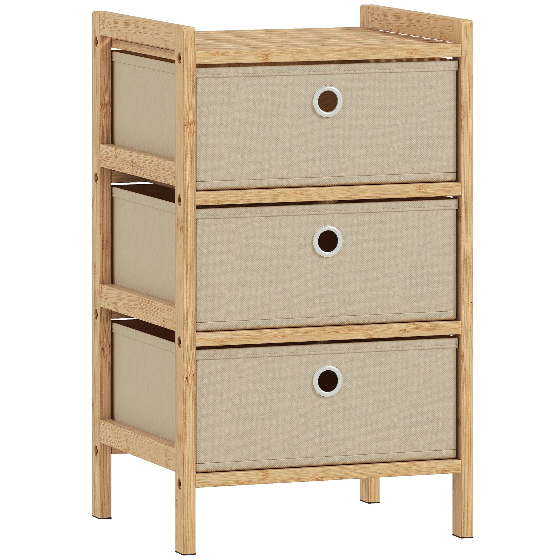 Chest of Drawers, 3 Fabric Drawers Dresser with Bamboo Frame, Narrow Storage Unit for Small Spaces, Bedroom, Living Room, Hallway, Cream White