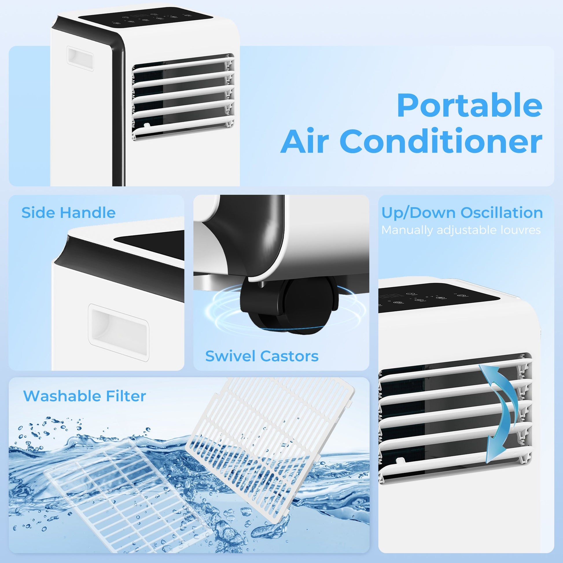 Portable Air Conditioner 7000 BTU, 4-in-1 Air Conditioning Unit with Cooling, Dehumidifier, Fan, Sleep Mode, Remote Control, 24H Timer, 2 Speeds, Child Lock, Window Kit, for Room up to 26 m²