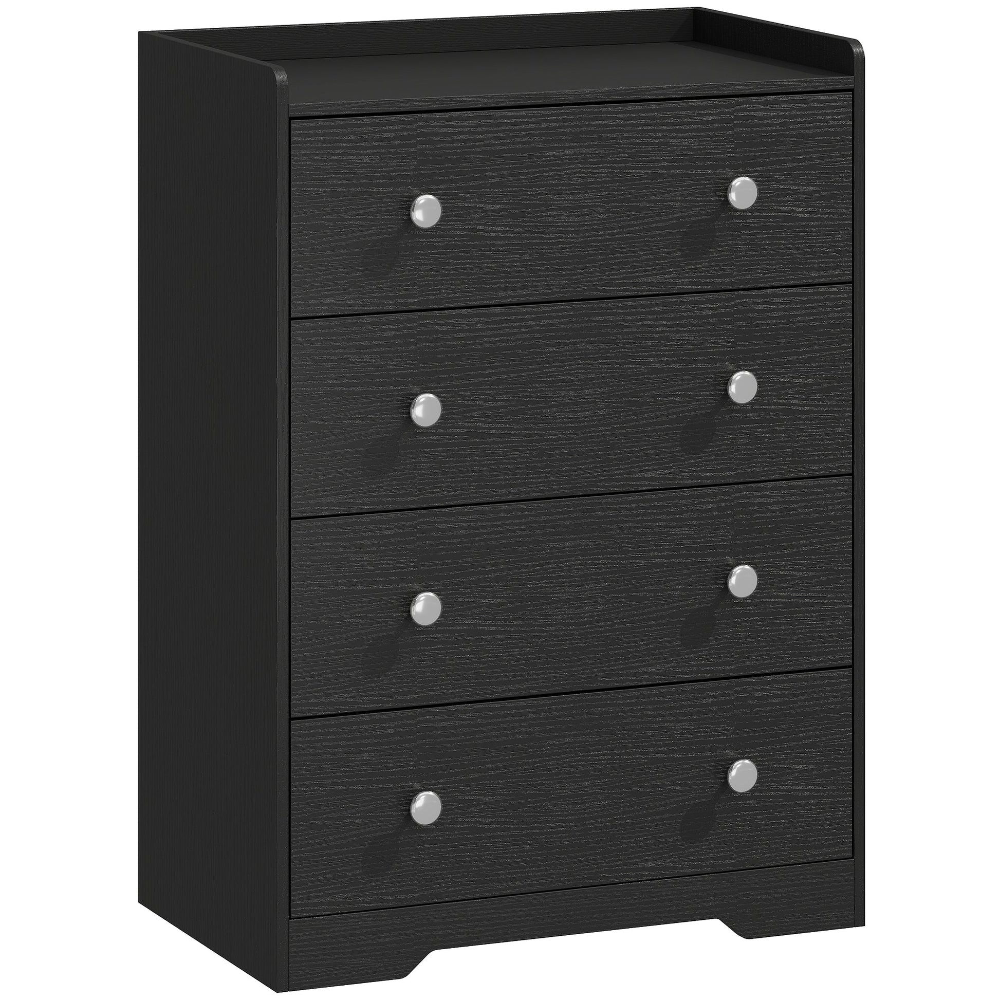 4 Drawer Chest of Drawers, Modern Dresser for Bedroom, Storage Cabinet for Living Room Entryway, Black Wood Effect