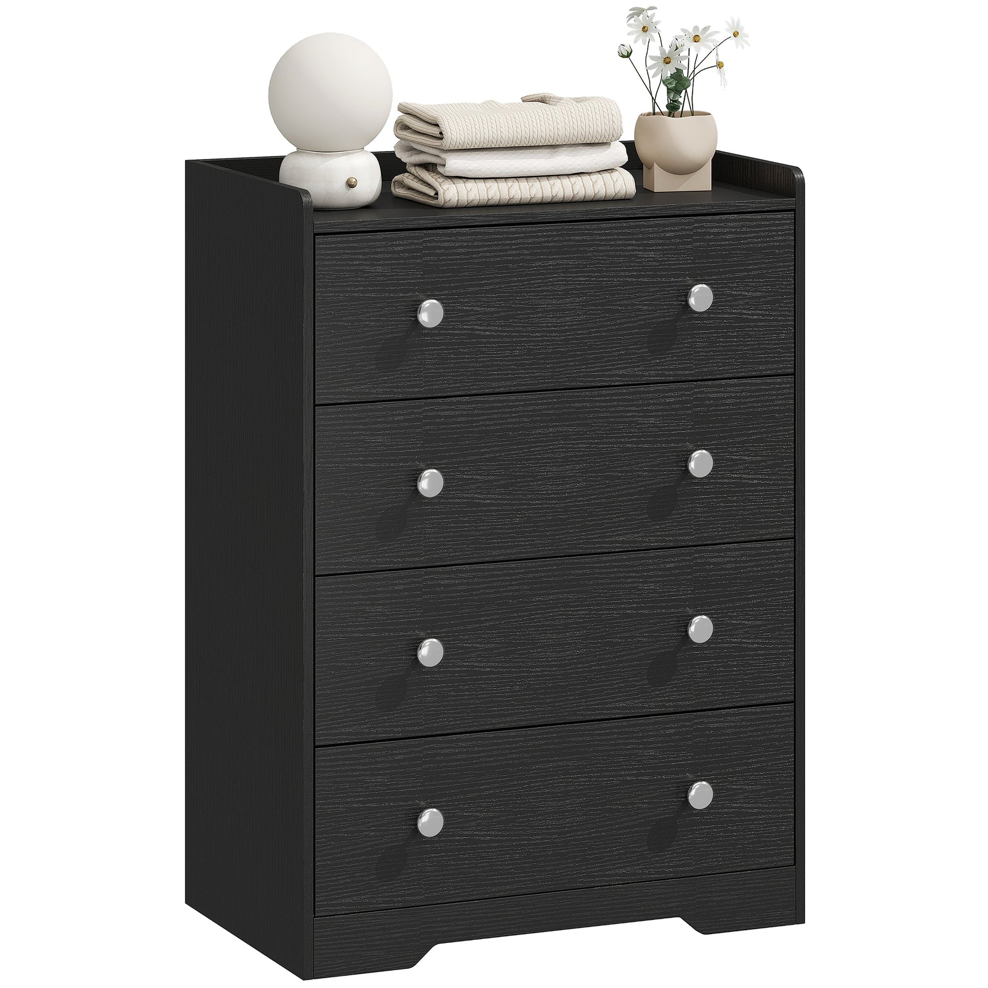 4 Drawer Chest of Drawers, Modern Dresser for Bedroom, Storage Cabinet for Living Room Entryway, Black Wood Effect
