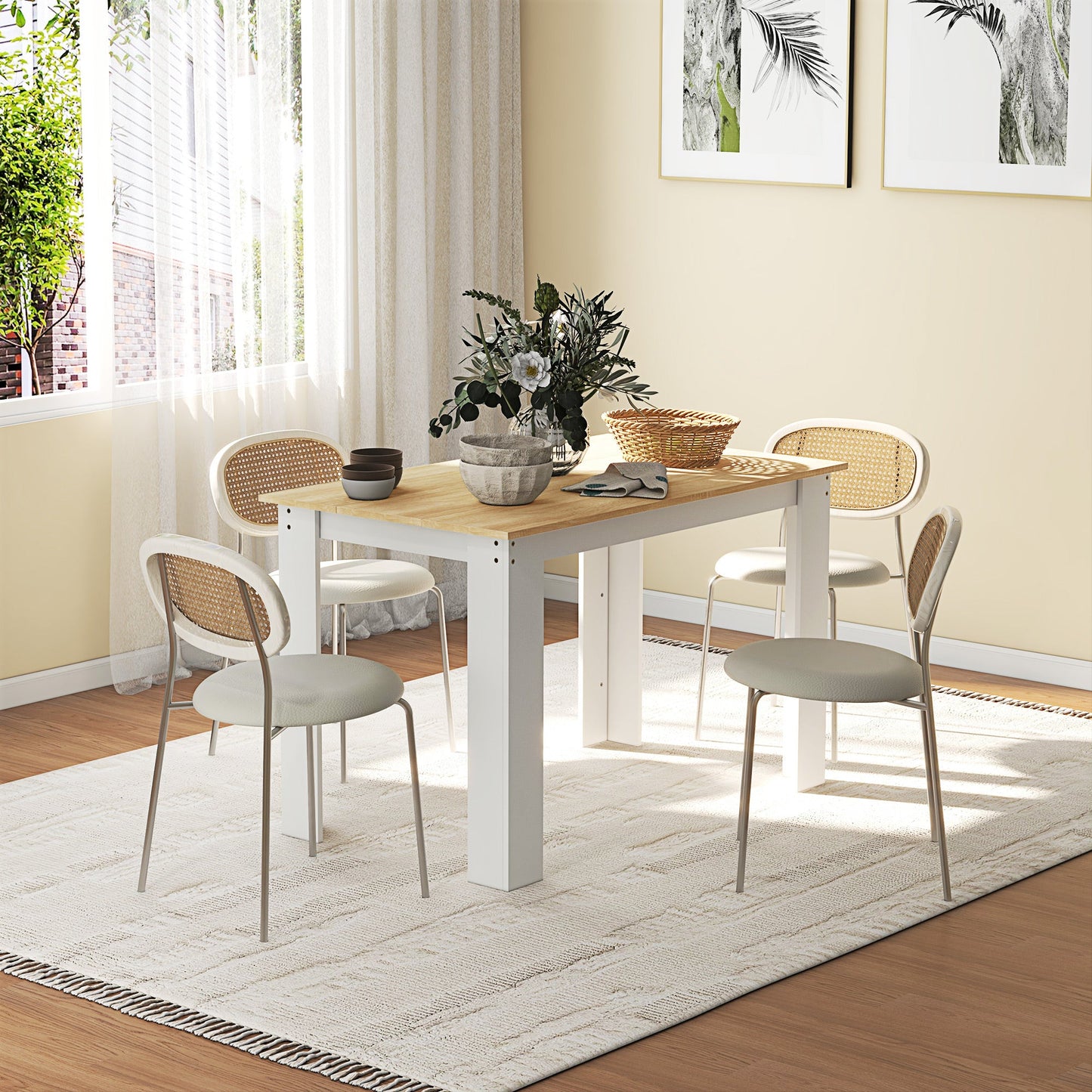 Dining Table for 4 to 6, 120W x 69D x 75H cm, Modern Kitchen Table with Wood Effect Tabletop for Dining Room, Kitchen, Living Room, Oak and White