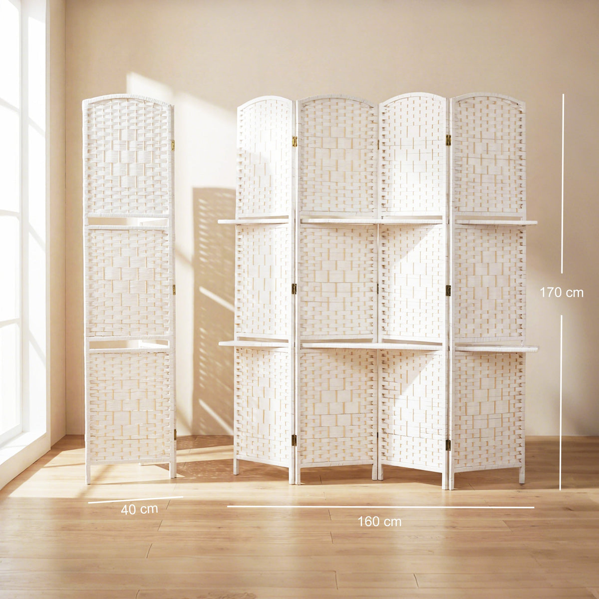 4 Panel Folding Room Divider, Freestanding Privacy Screen for Living Room, Bedroom and Office, 160 x 170cm, White