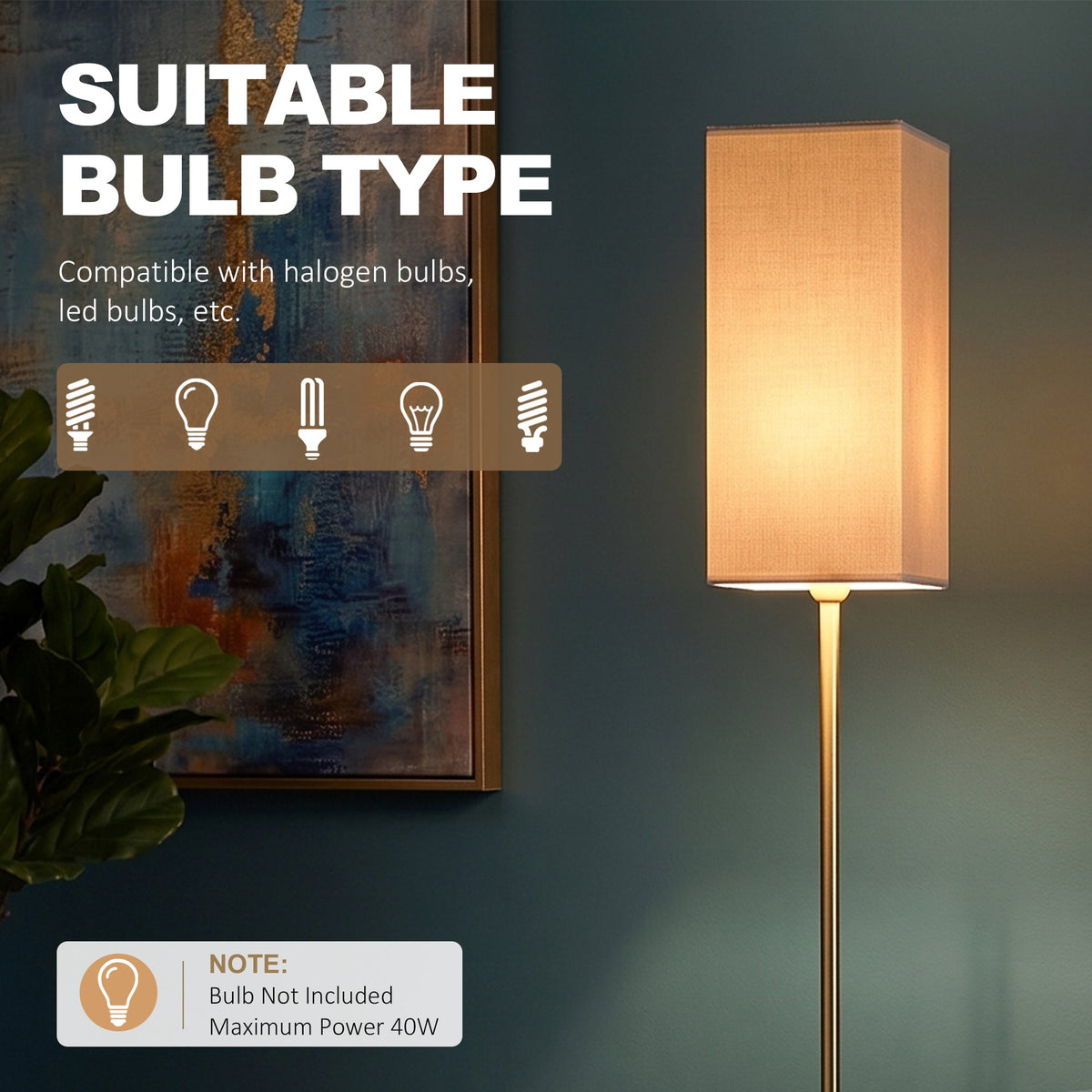 Floor Lamp, Modern Standing Lamp with Linen Shade and Foot Switch, Tall Lamps for Living Room and Bedroom, Bulb not Included, Gold Tone