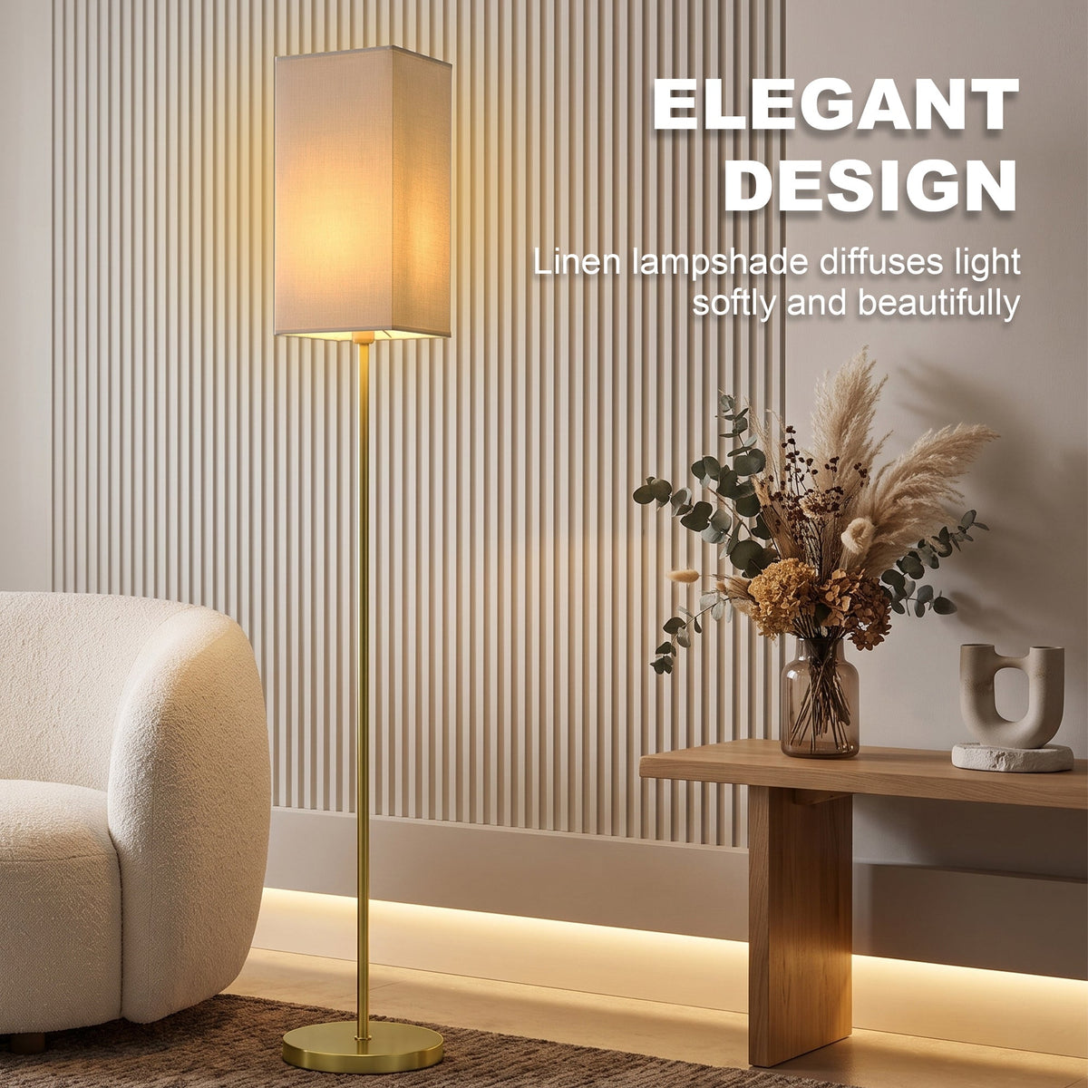 Floor Lamp, Modern Standing Lamp with Linen Shade and Foot Switch, Tall Lamps for Living Room and Bedroom, Bulb not Included, Gold Tone