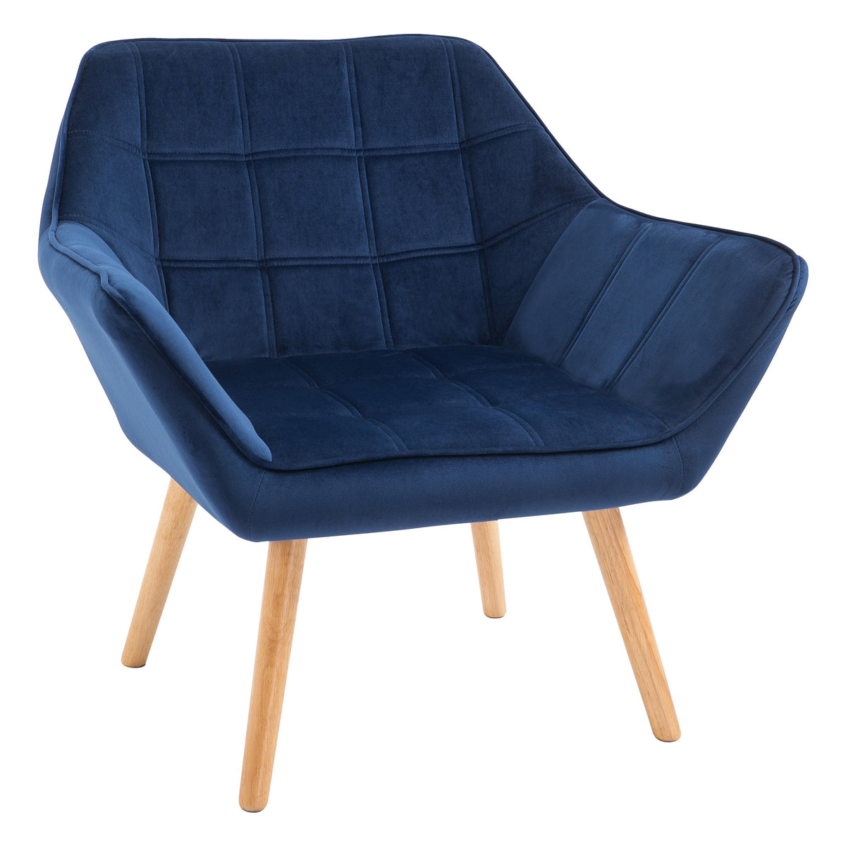 HOMCOM Modern Armchair, Accent Chair with Wide Arms, Slanted Back and Rubber Wood Legs for Living Room, Bedroom, Home Office, Blue