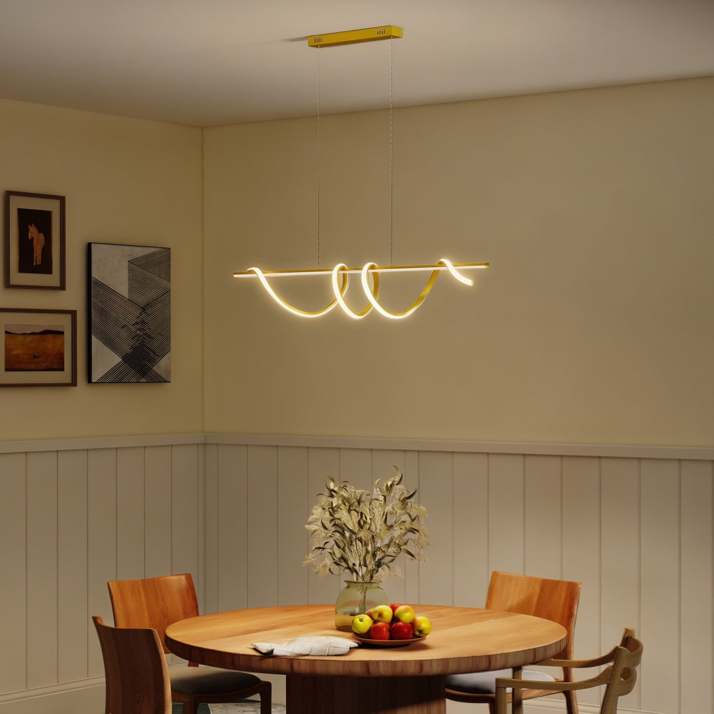 LED Pendant Light, Modern Ceiling Light with 3000K/4000K/6000K Temperatures, Adjustable Height Hanging Fixture with Wall Switch for Kitchen Island, Dining Room, Gold Tone