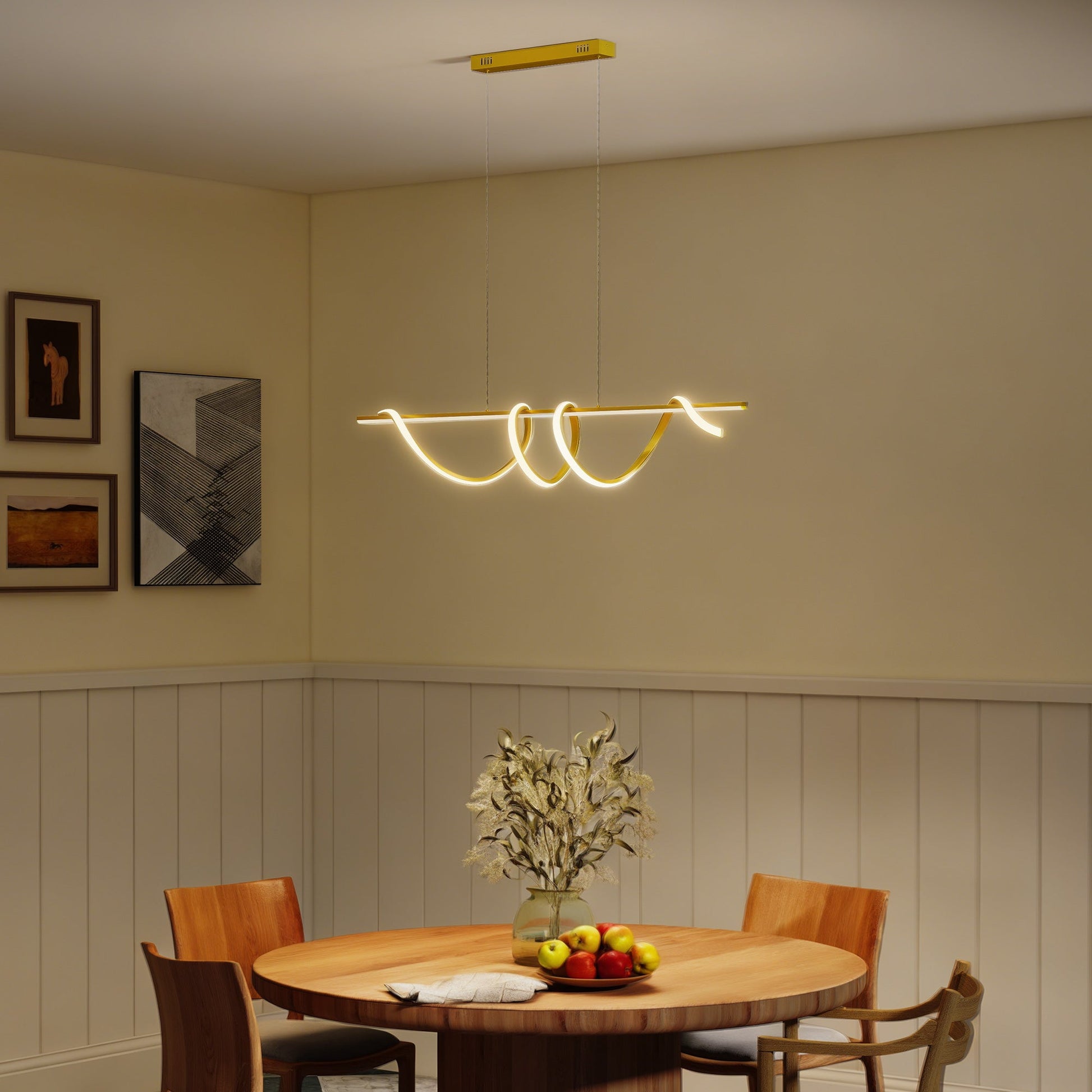 LED Pendant Light, Modern Ceiling Light with 3000K/4000K/6000K Temperatures, Adjustable Height Hanging Fixture with Wall Switch for Kitchen Island, Dining Room, Gold Tone