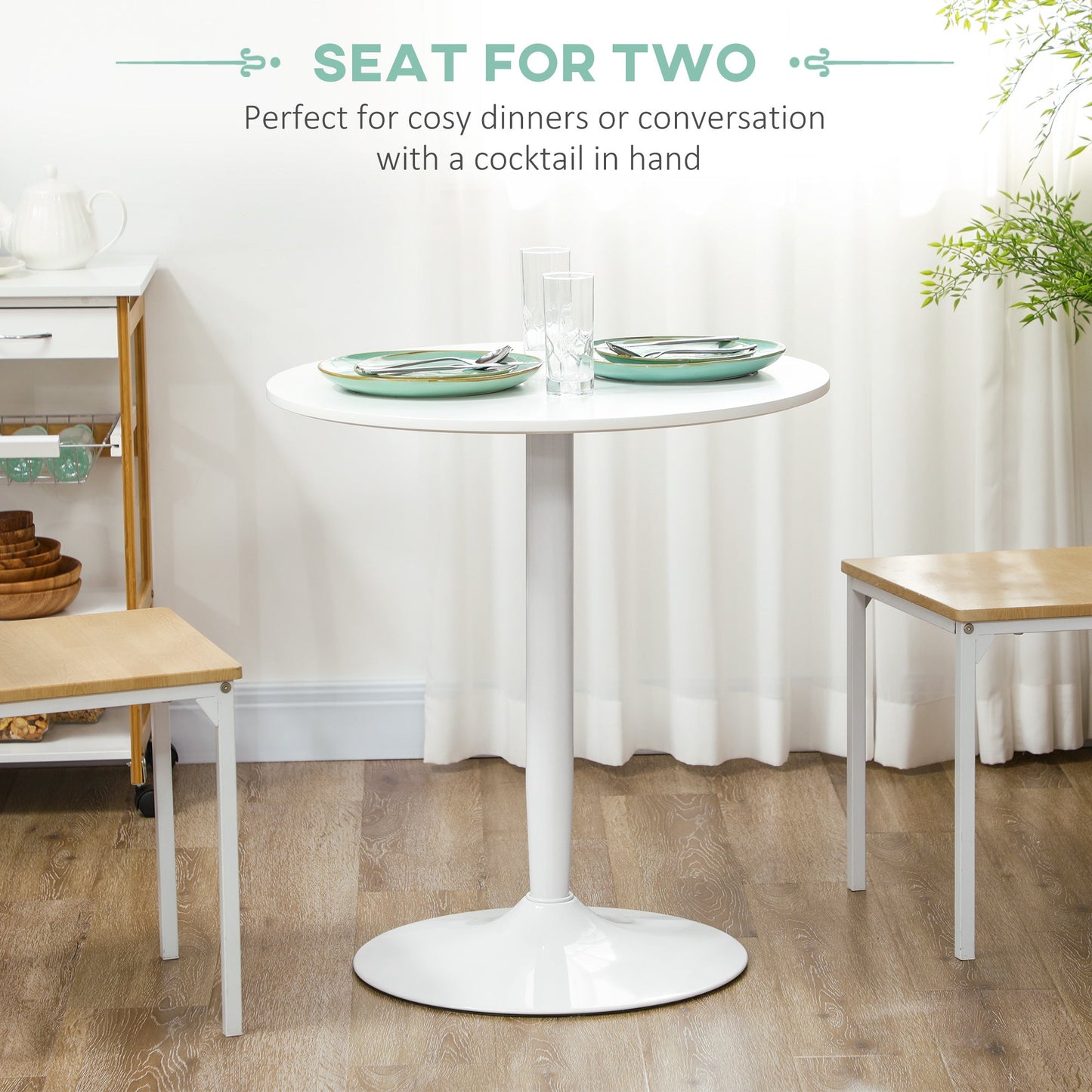 HOMCOM Round Dining Table, Modern Kitchen Table with Steel Base, Non-slip Foot Pad for Living Room, Dining Room, White