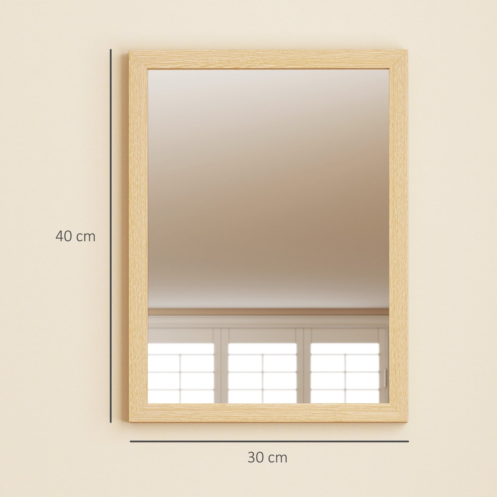 Decorative Rectangular Wall Mirror, 40W x 30H cm Wall-Mounted Bathroom Mirror for Living Room, Bedroom, Hallway, Set of 2, Natural Wood Finish