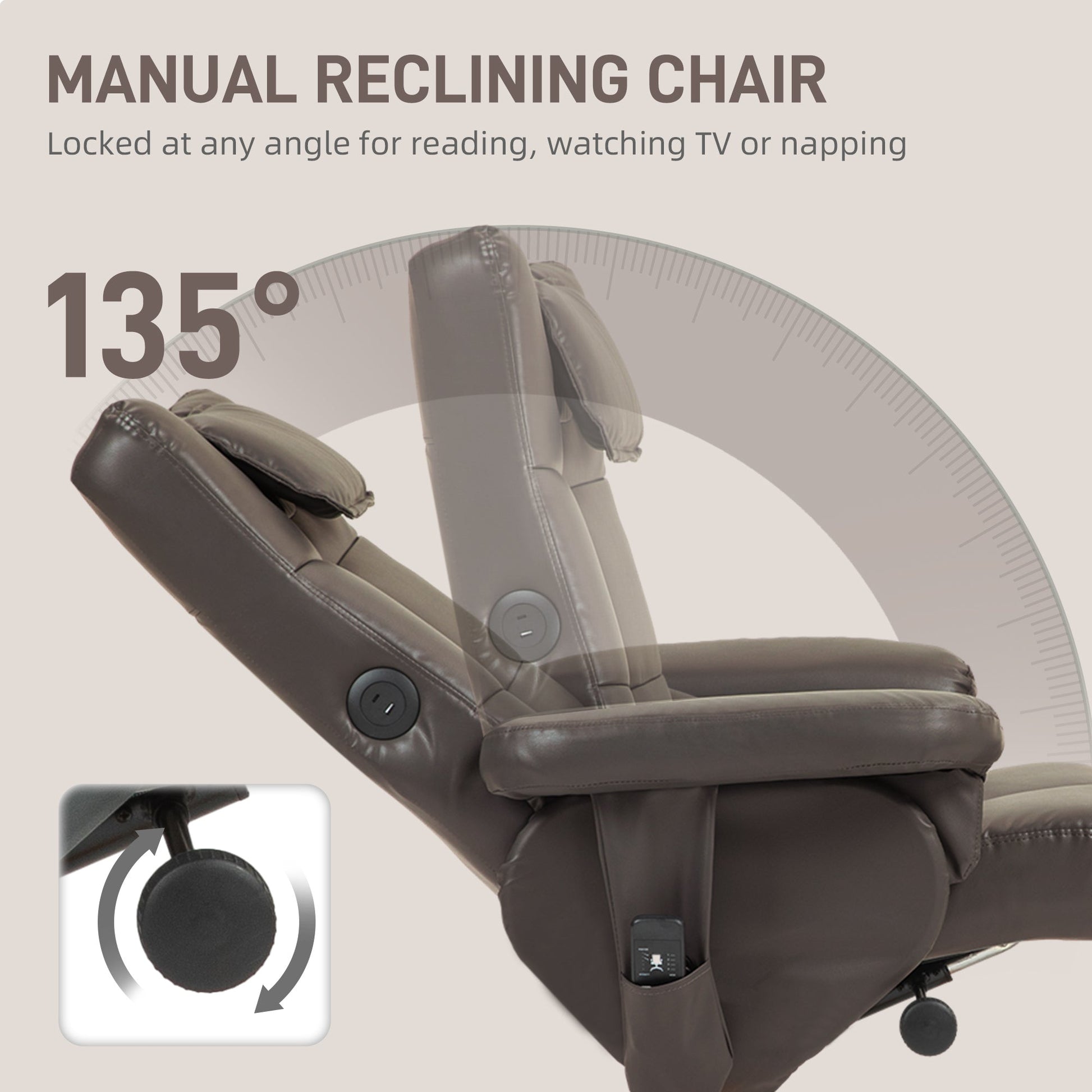 HOMCOM Massage Recliner Chair with Footstool, Upholstered Armchair with Adjustable Backrest, Remote Control, Hidden Storage and Charger for Living Room, Bedroom, Dark Brown