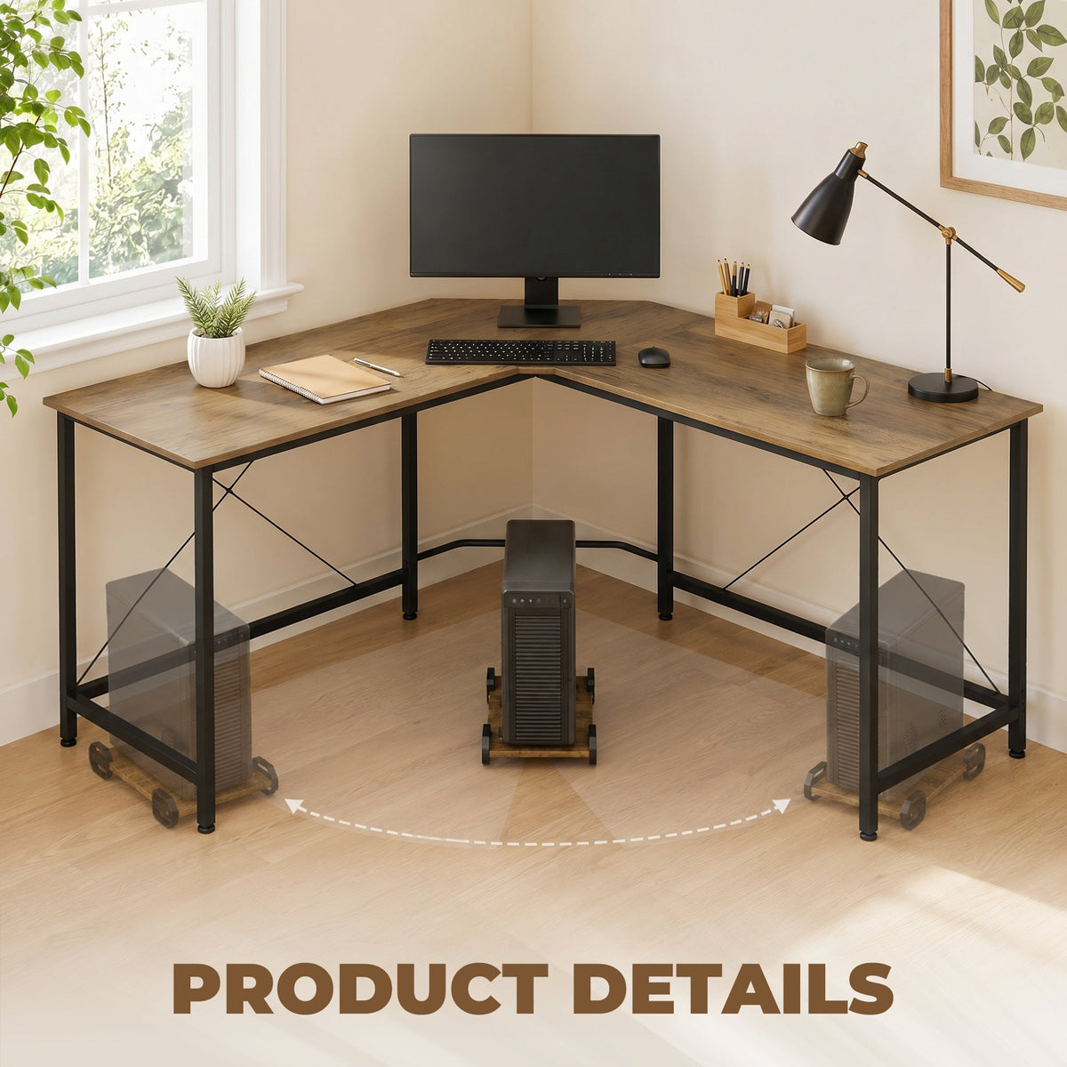 L-Shaped Desk, Gaming Desk, 150 x 150 x 75 cm, Corner Computer Desk for Study, Home Office, Bedroom, Grey Wood Effect