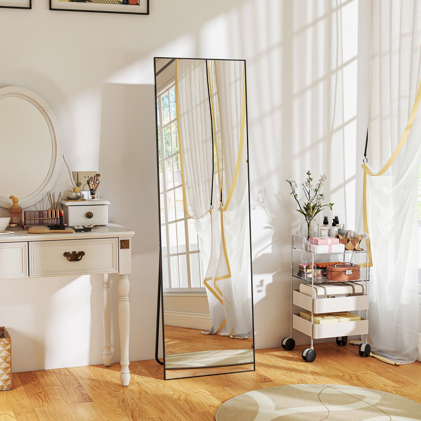 50 x 161.5cm Full Length Mirror, Aluminium Alloy Framed Rectangular Full Body Mirror with Tempered Glass, Floor Standing or Wall Hanging for Bedroom, Living Room, Cloakroom, Black