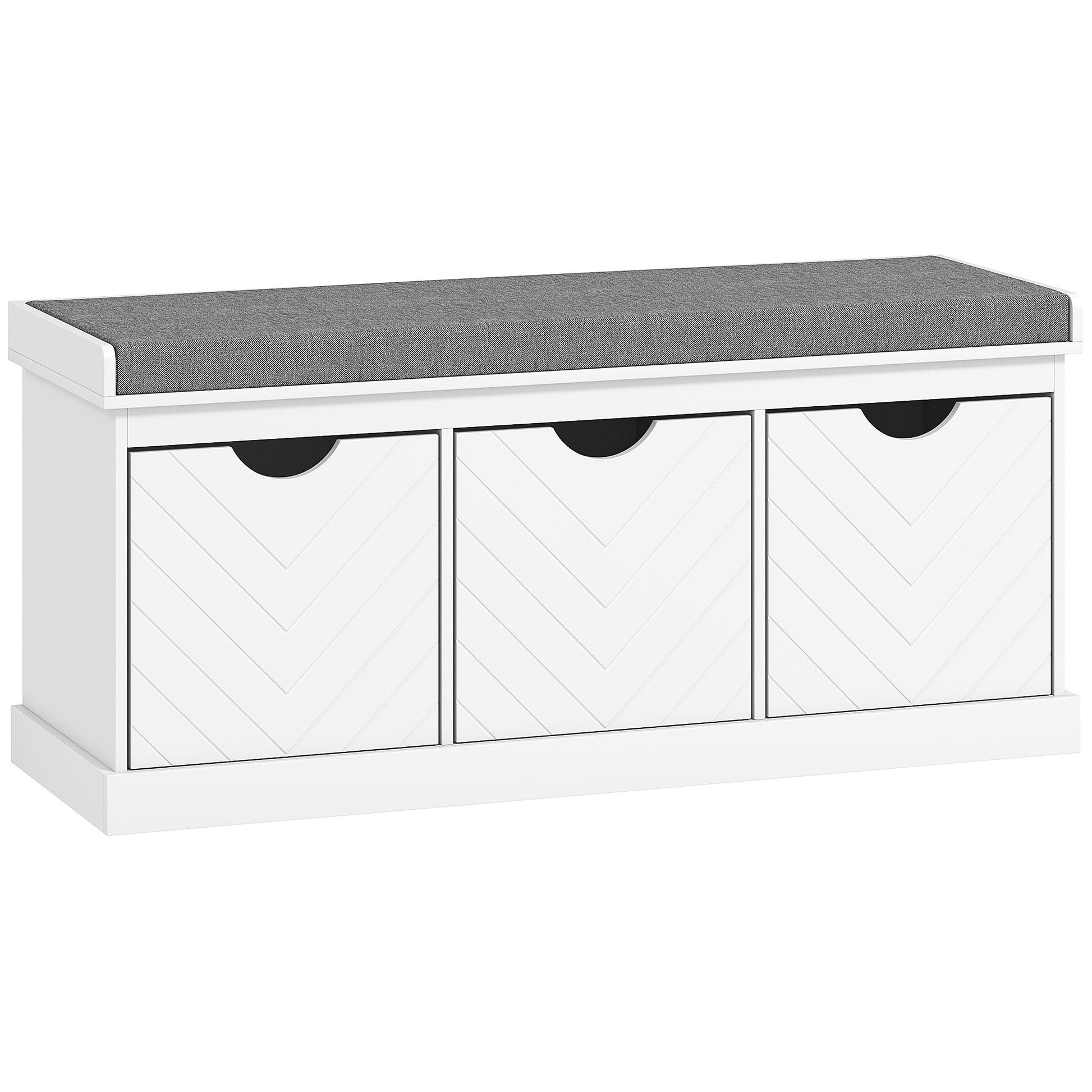 Shoe Bench, Linen-Look Shoe Storage Bench with 3 Removable Drawers and Padded Seat Cushion for Entryway, Hallway, Living Room, White