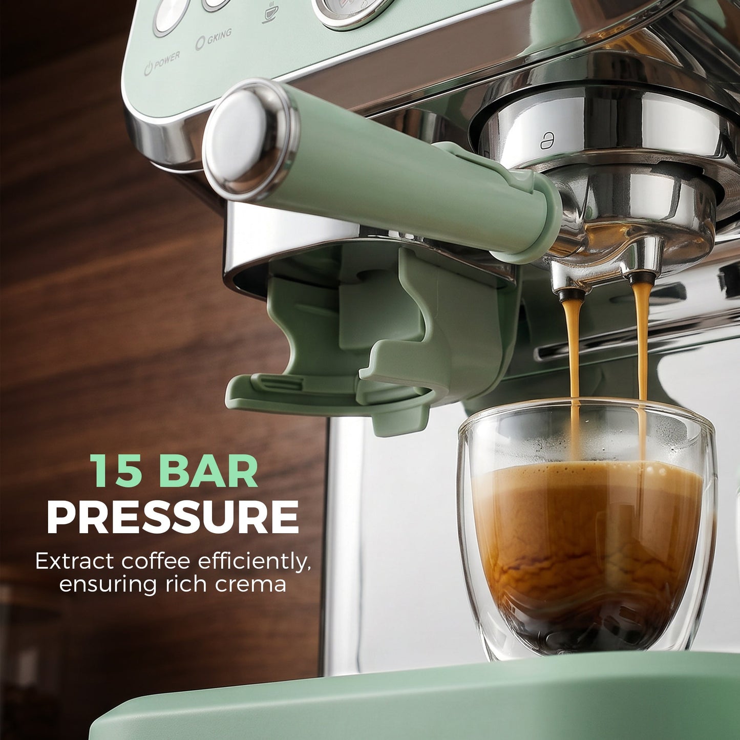 Espresso Machine with Integrated Bean Grinder & Steam Wand, Bean to Cup Coffee Machine with 15 Bar Italian Pump, 2L Water Tank, Cappuccino Maker, Stainless Steel, Light Green