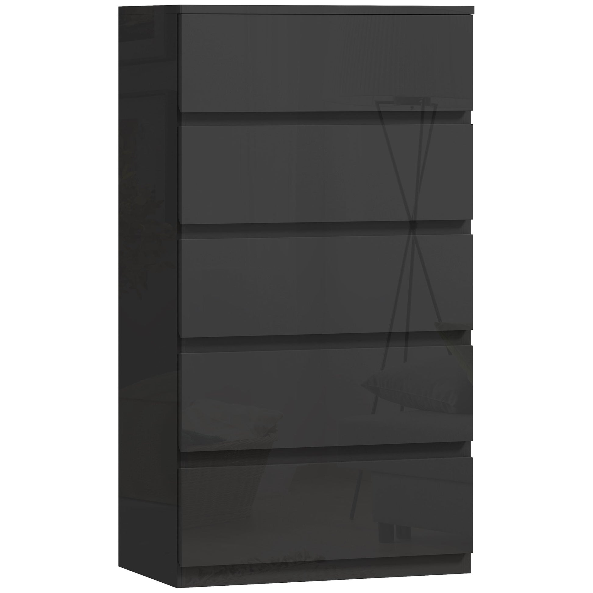 Chest of Drawers, 5 Drawers Storage Cabinet Floor Tower Cupboard for Bedroom Living Room, High Gloss Black