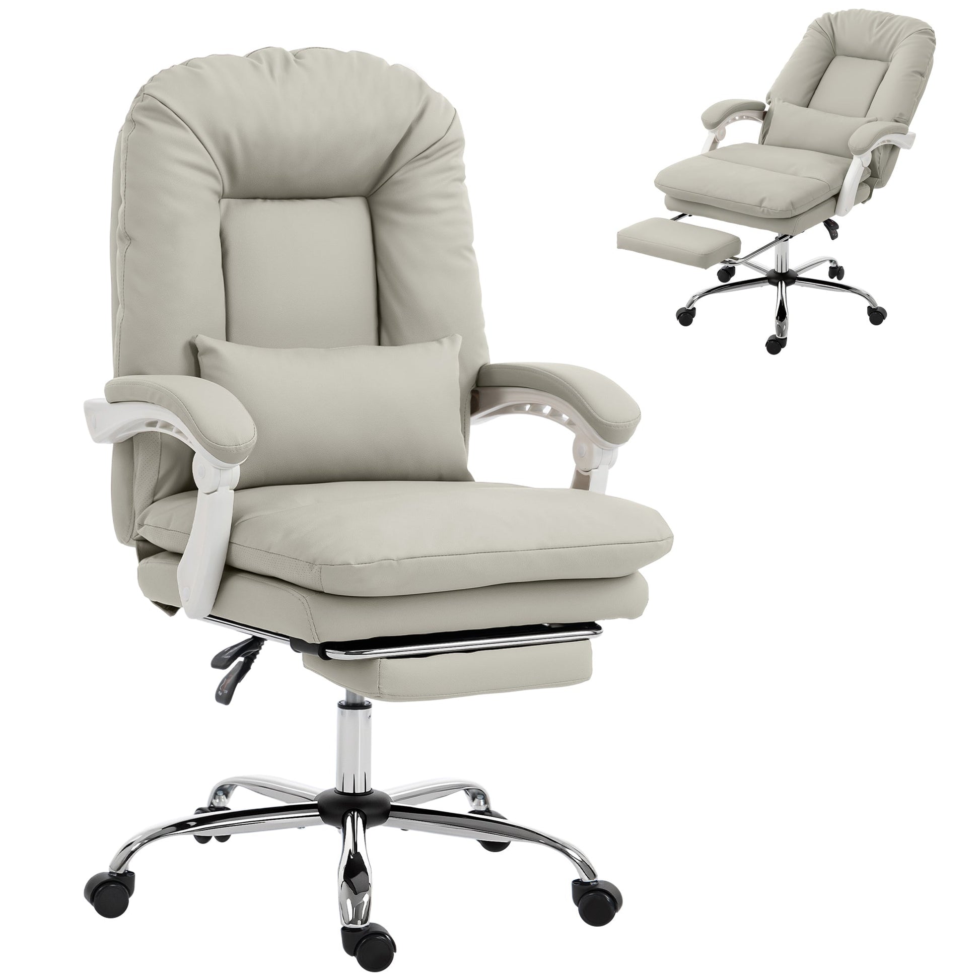Ergonomic Executive Office Chair, Velvet Reclining Computer Desk Chair with Lumbar Support, Footrest, Plush Thick Cushion, 360° Swivel for Home Office, Khaki