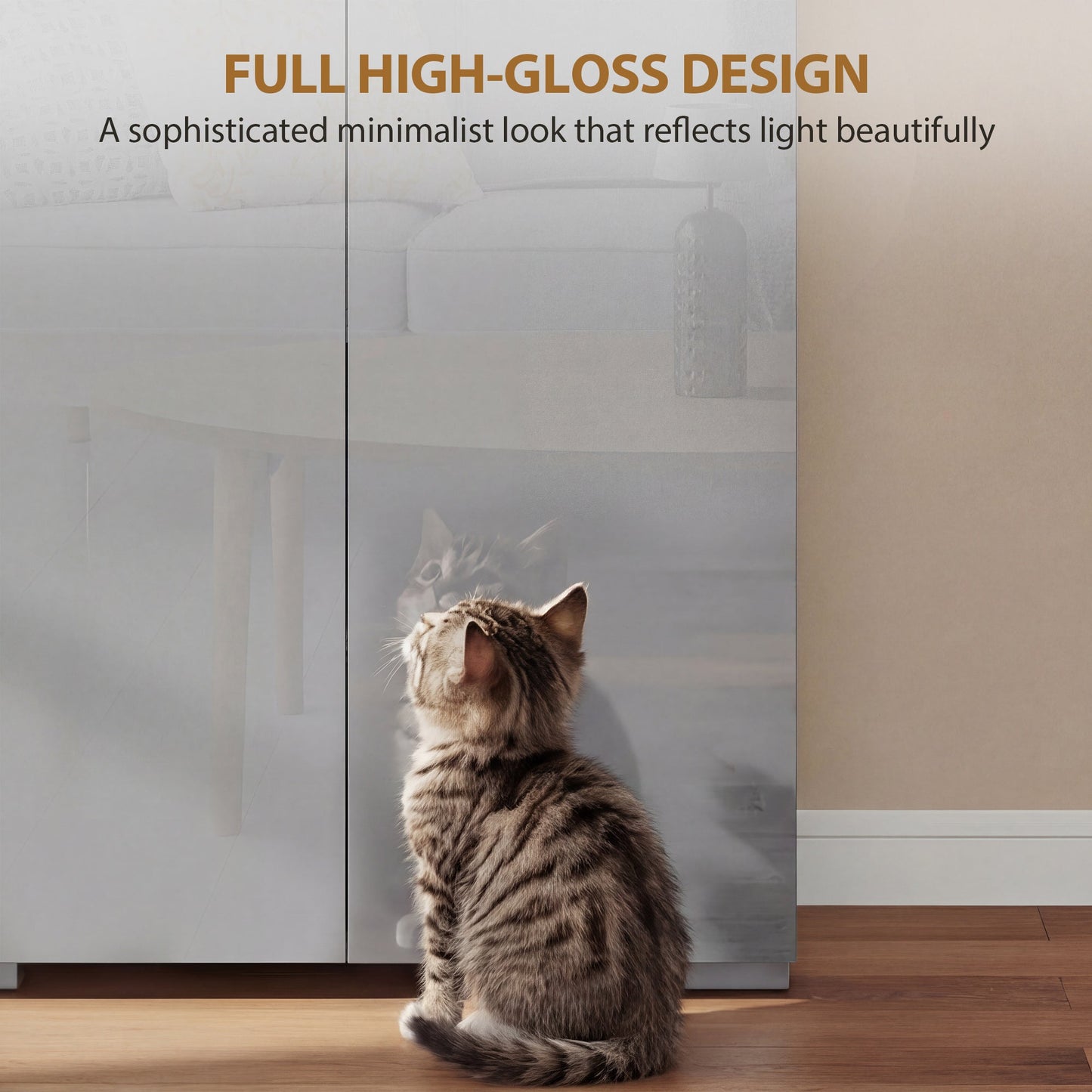 180 cm Tall Kitchen Cupboard, Pantry Storage Cabinet with Soft Close Doors and Adjustable Shelves, Freestanding Kitchen Cabinet for Dining Room, High Gloss Grey