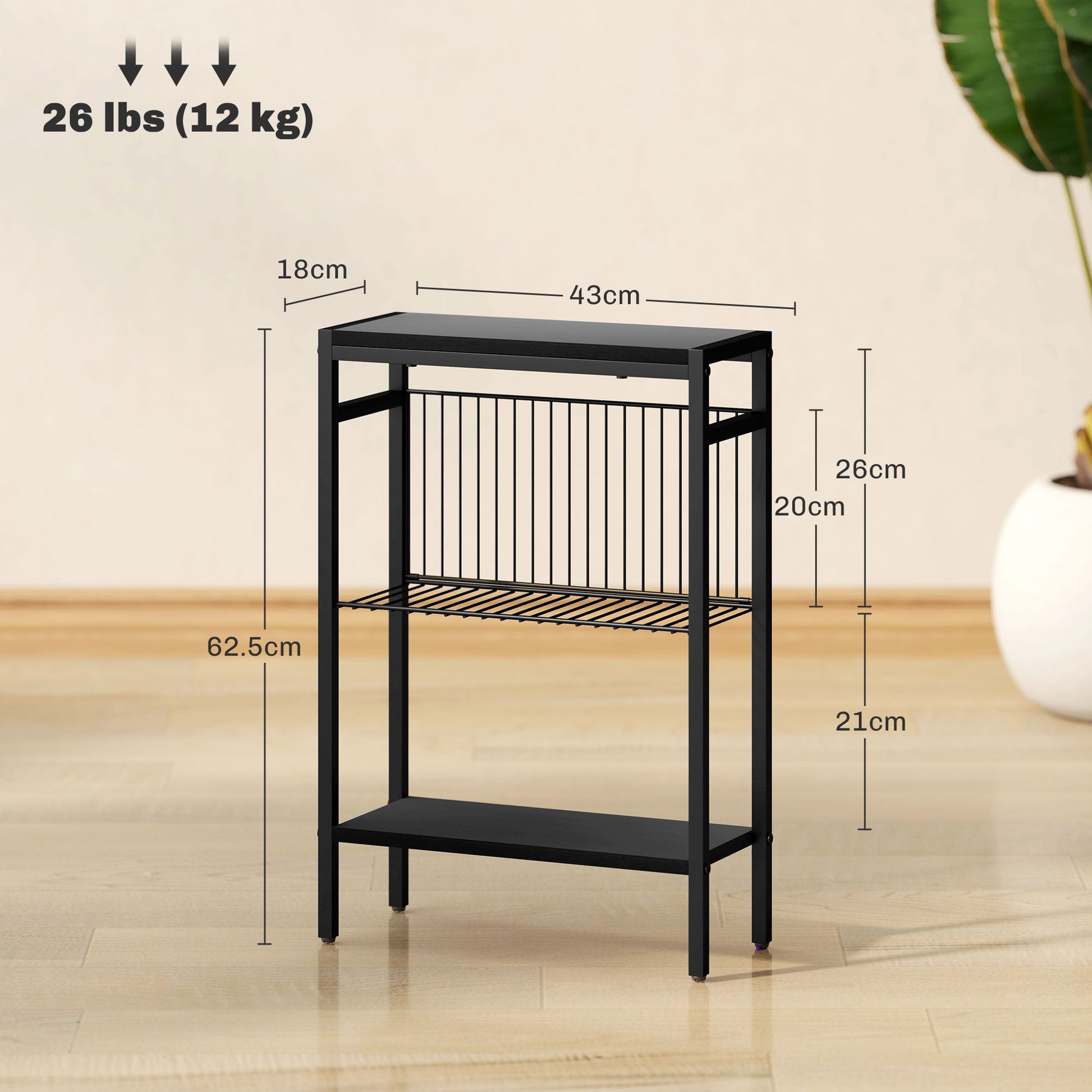 HOMCOM Side Table with 3-Tier Storage, Small Bedside Table, Sofa End Table with Steel Frame for Living Room, Bedroom, Black