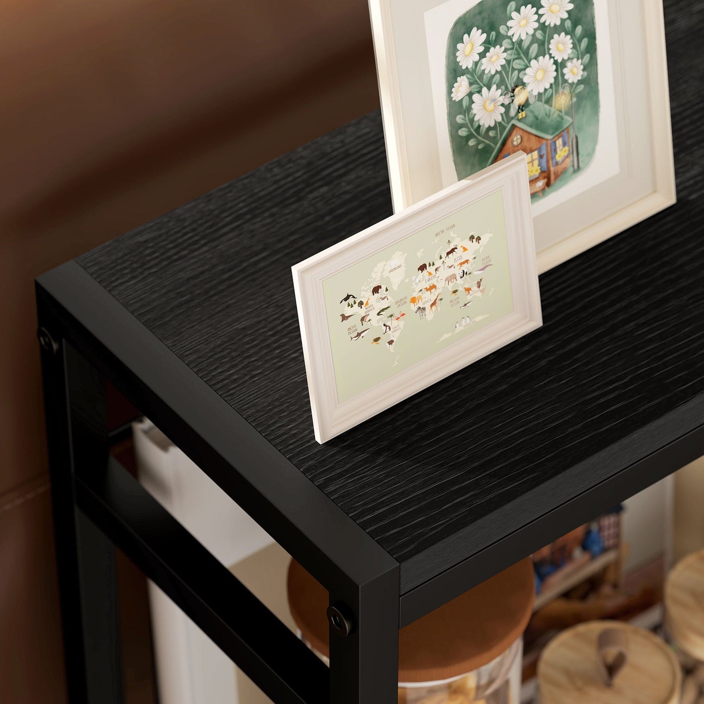 HOMCOM Side Table with 3-Tier Storage, Small Bedside Table, Sofa End Table with Steel Frame for Living Room, Bedroom, Black