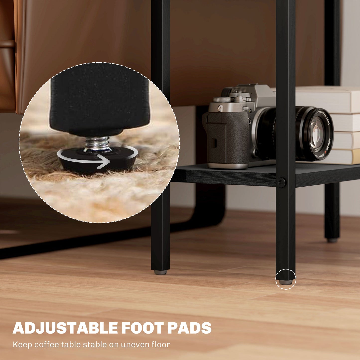 HOMCOM Side Table with 3-Tier Storage, Small Bedside Table, Sofa End Table with Steel Frame for Living Room, Bedroom, Black