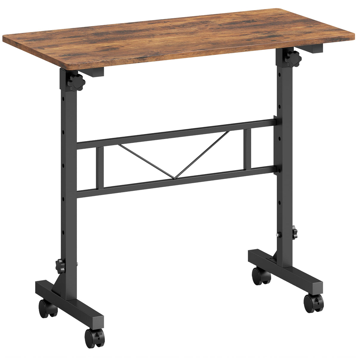 Overbed Table With Wheels and Brakes, Adjustable Height Laptop Desk, Portable Hospital Bed Table with Steel Frame for Living Room, Bedroom and Study, Rustic Brown and Black