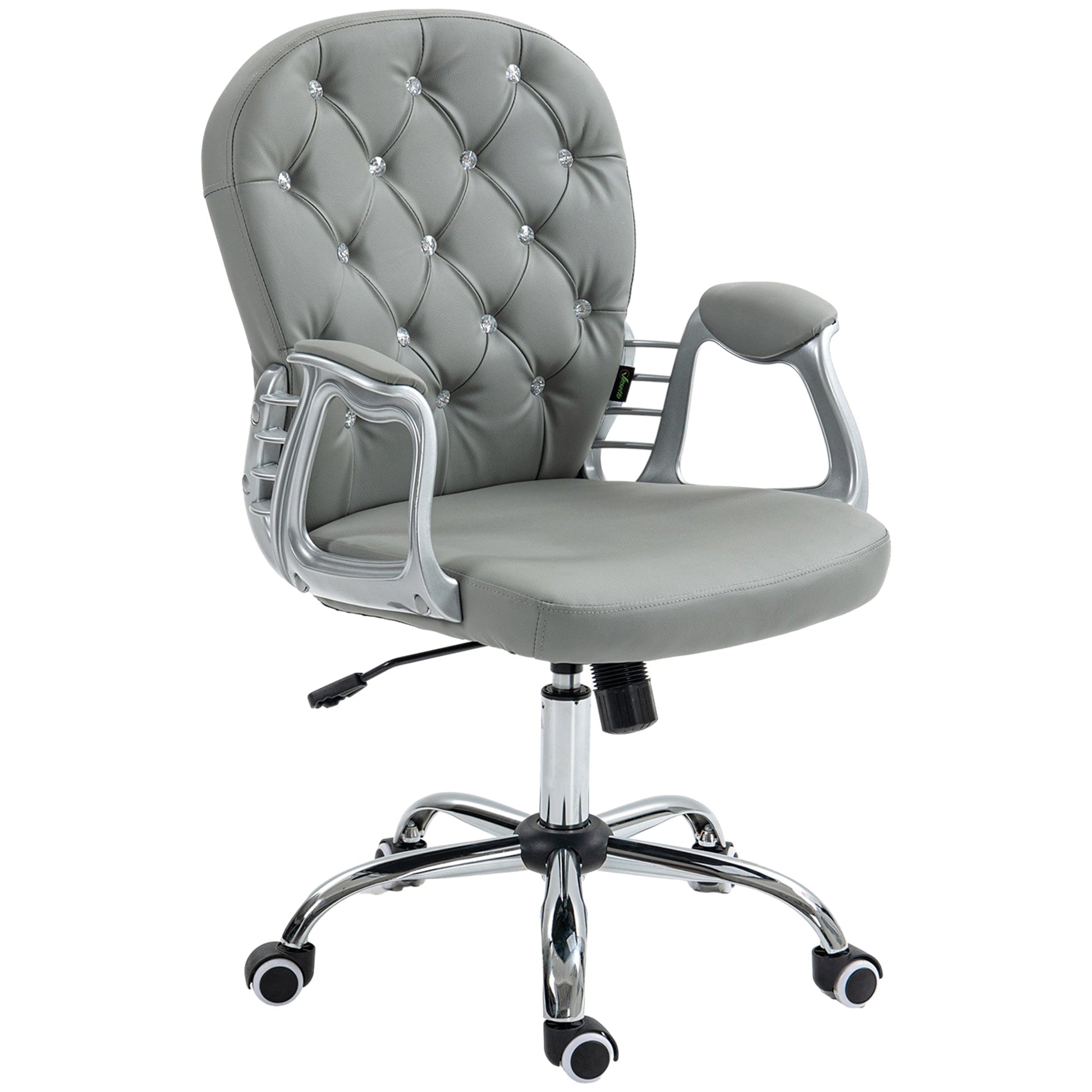 Vinsetto Office Chair, Swivel Desk Chair, PU Vanity Chair with Adjustable Height and Rolling Wheels for Home Work Study, Grey