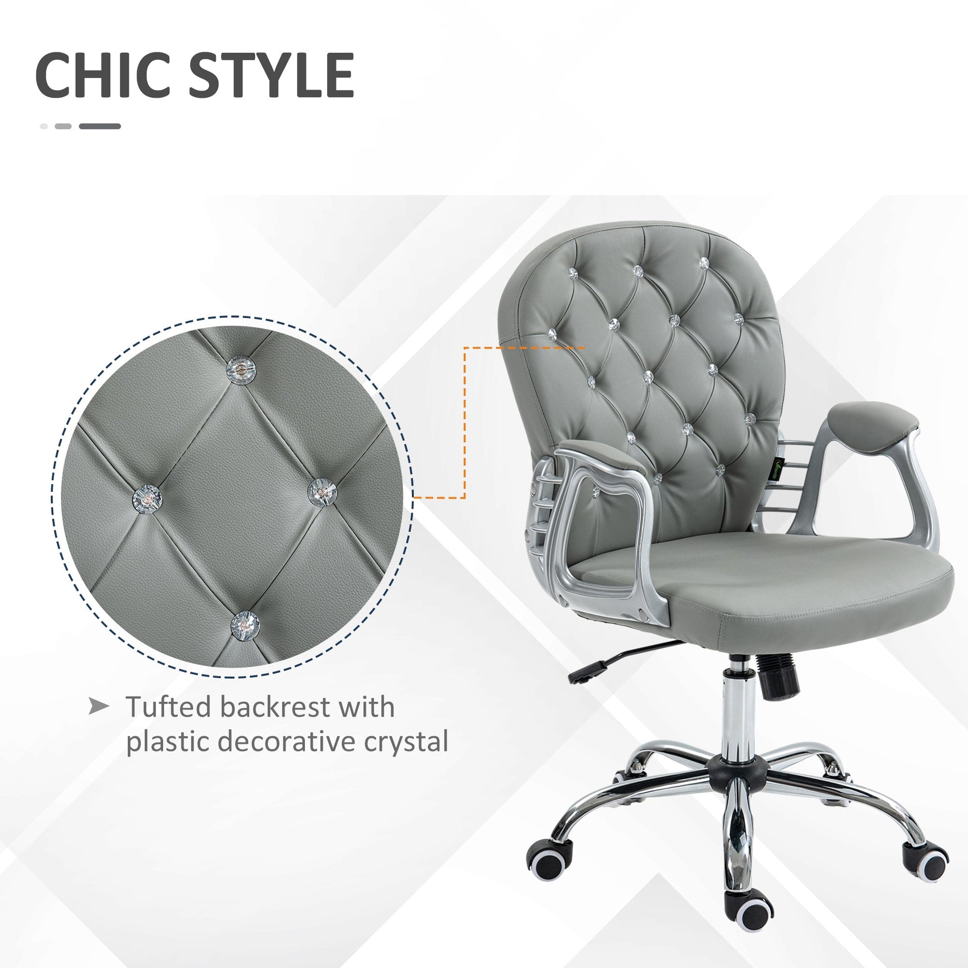 Vinsetto Office Chair, Swivel Desk Chair, PU Vanity Chair with Adjustable Height and Rolling Wheels for Home Work Study, Grey