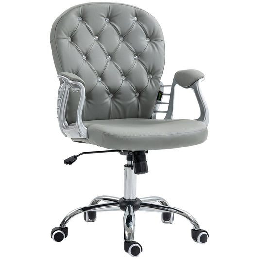 Vinsetto Office Chair, Swivel Desk Chair, PU Vanity Chair with Adjustable Height and Rolling Wheels for Home Work Study, Grey