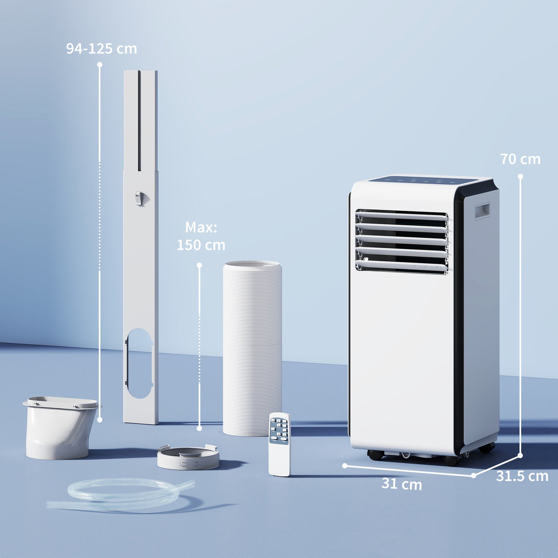 Portable Air Conditioner 9000 BTU, 4-in-1 Air Conditioning Unit with Cooling, Dehumidifier, Fan, Sleep Mode, Remote Control, 24H Timer, 2 Speeds, Child Lock, Window Kit, for Room up to 28 m²