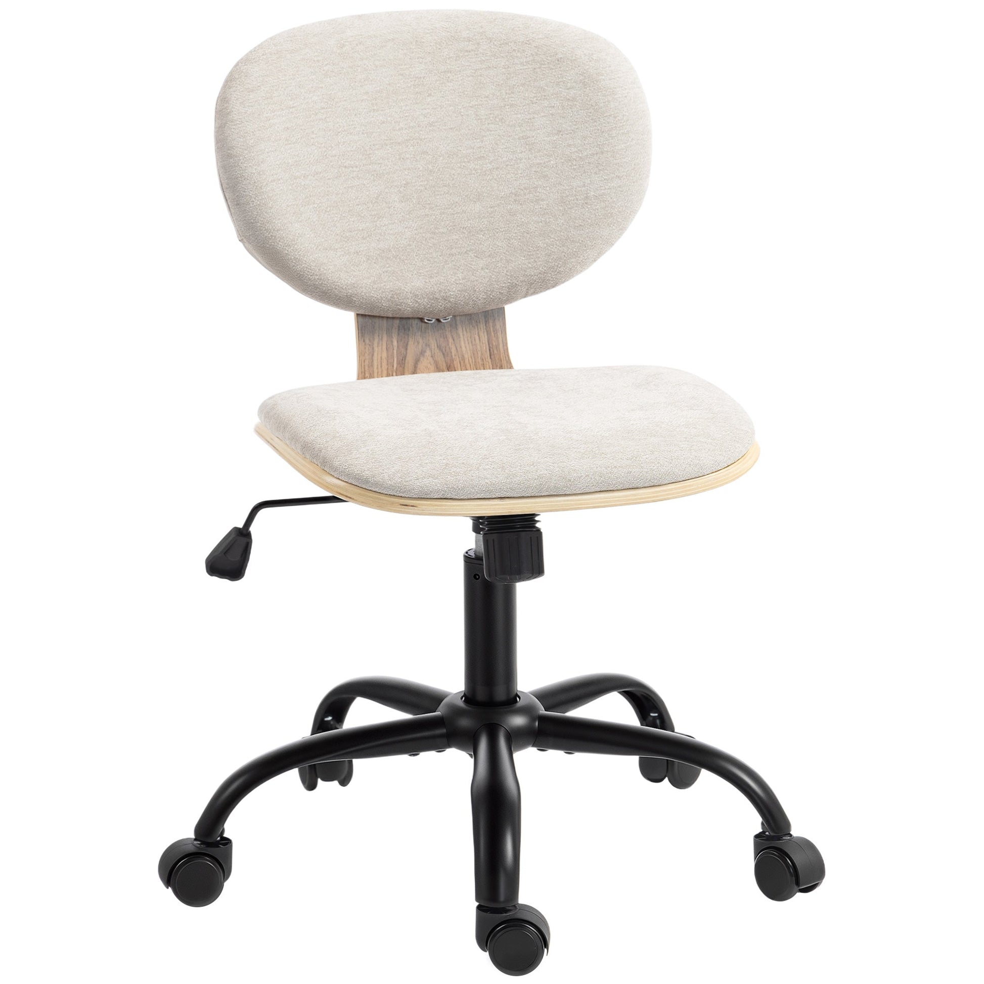 Home Office Chair, Swivel Computer Desk Chair with Rocking Function, Adjustable Height, Curved Back, Wheels, Armless, Light Grey
