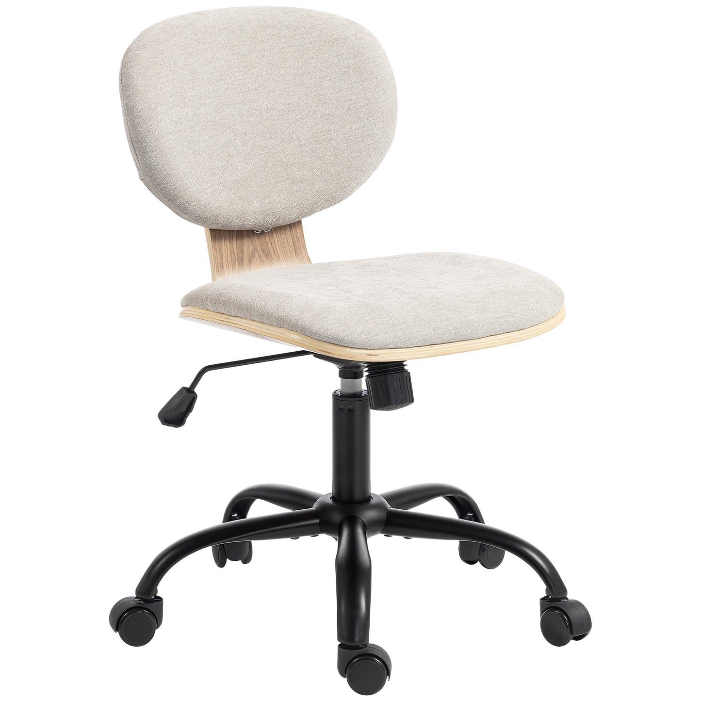 Home Office Chair, Swivel Computer Desk Chair with Rocking Function, Adjustable Height, Curved Back, Wheels, Armless, Light Grey
