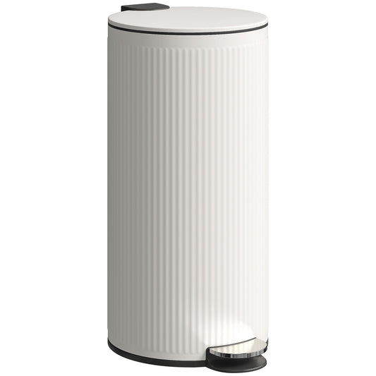 30 Litre Pedal Kitchen Bin with Soft Close and Stay Open Lid, Rubbish Bin with Removable Inner Bucket for Kitchen, Office, Home, Cream