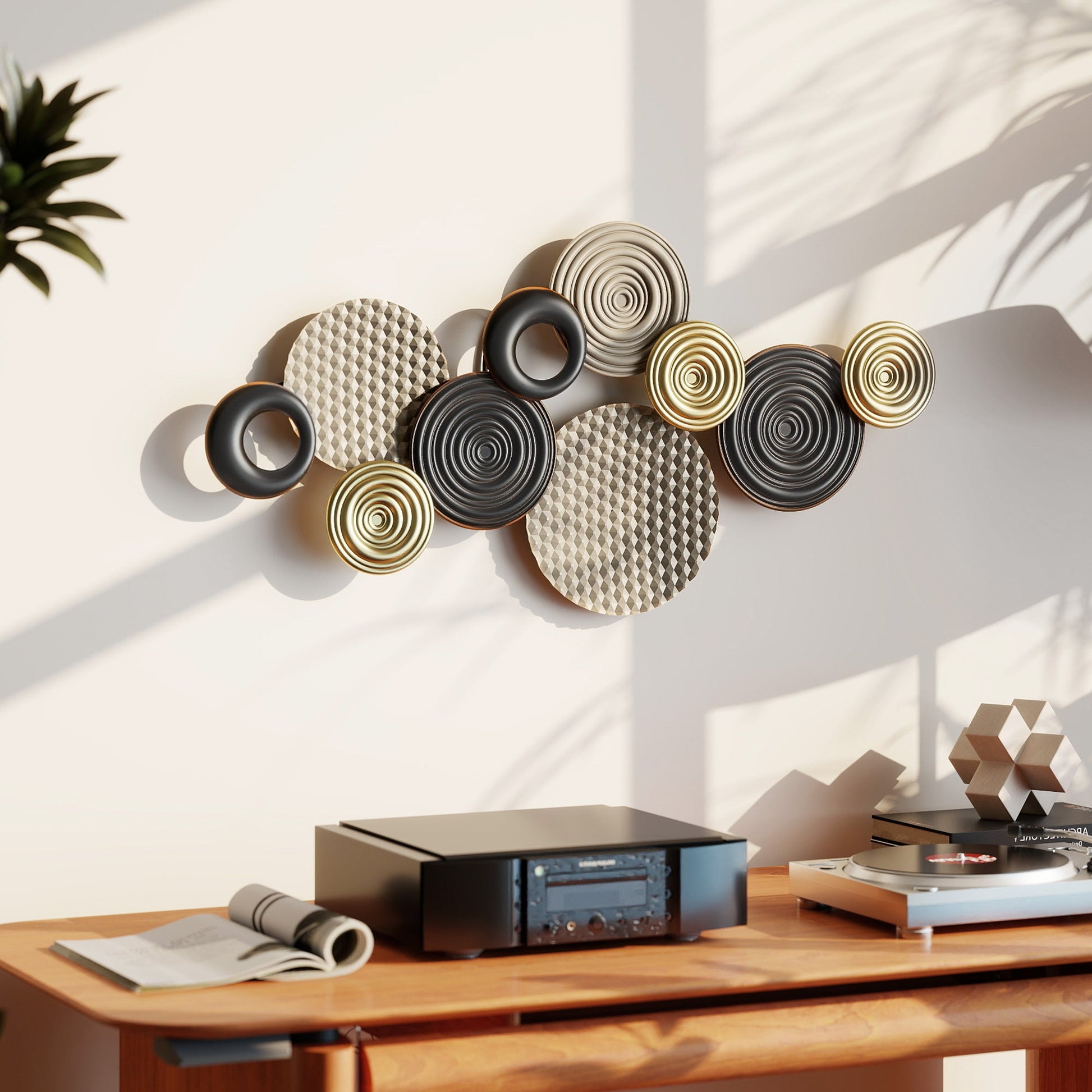 Metal Wall Art, Modern Hanging Wall Art Decor with Unique Multi-Disc Design, Horizontal or Vertical Metal Hanging Decoration for Living Room Bedroom Dining Room