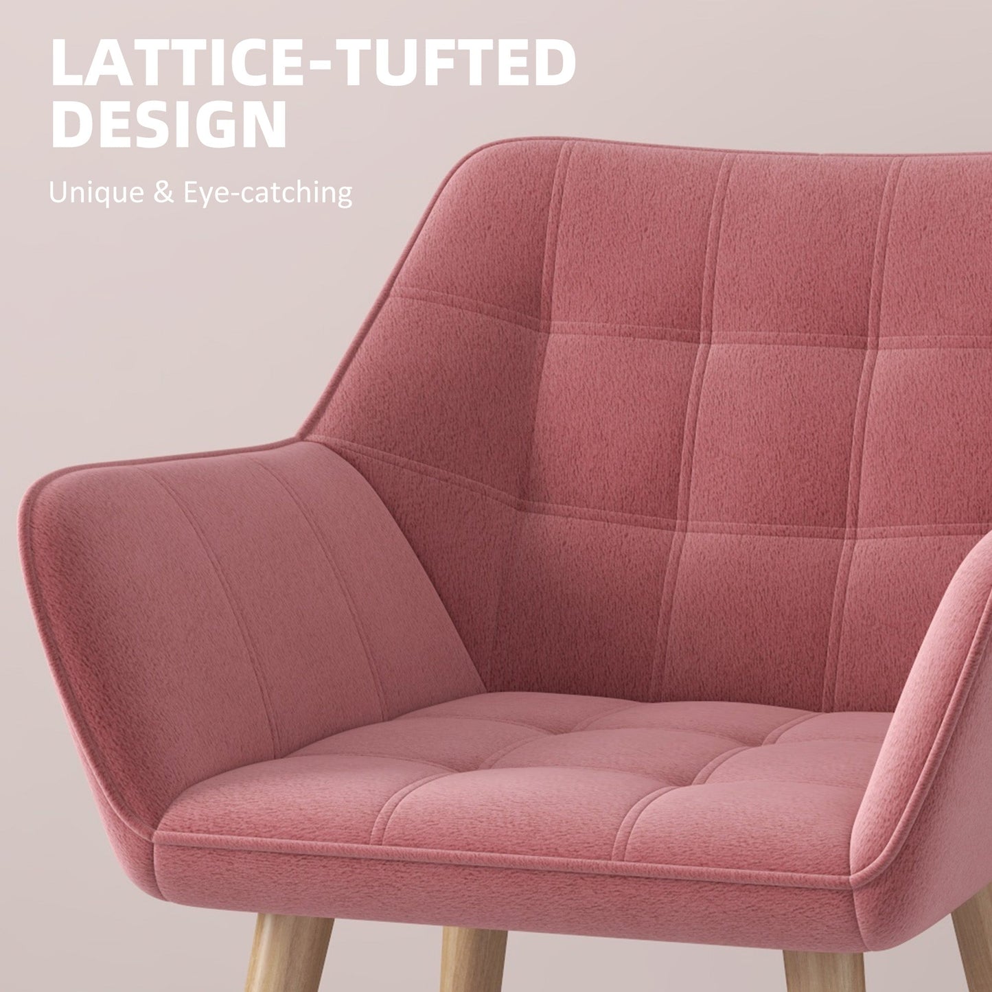 HOMCOM Armchair Accent Chair, Vanity Chair with Wide Arms, Slanted Back, Padding, Metal Frame, Wooden Legs, Home Bedroom Furniture Seating, Pink