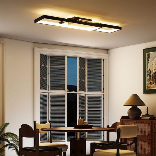 LED Ceiling Light, Modern Dimmable Ceiling Light with Wall Switch & Remote Control, Flush Mount Ceiling Lamp with 3000-6000K Colour Temperatures for Living Room, Bedroom, Black