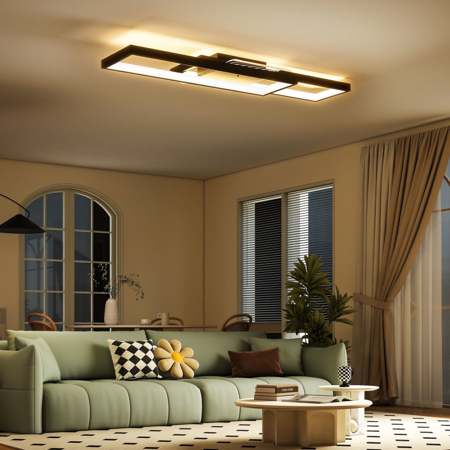 LED Ceiling Light, Modern Dimmable Ceiling Light with Wall Switch & Remote Control, Flush Mount Ceiling Lamp with 3000-6000K Colour Temperatures for Living Room, Bedroom, Black