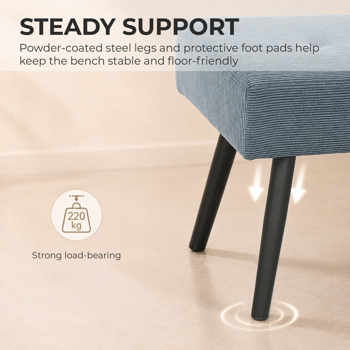 End of Bed Bench, Corduroy Bedroom Bench with Thick Padding and Steel Legs, Tufted Window Seat for Entryway, Living Room, Blue