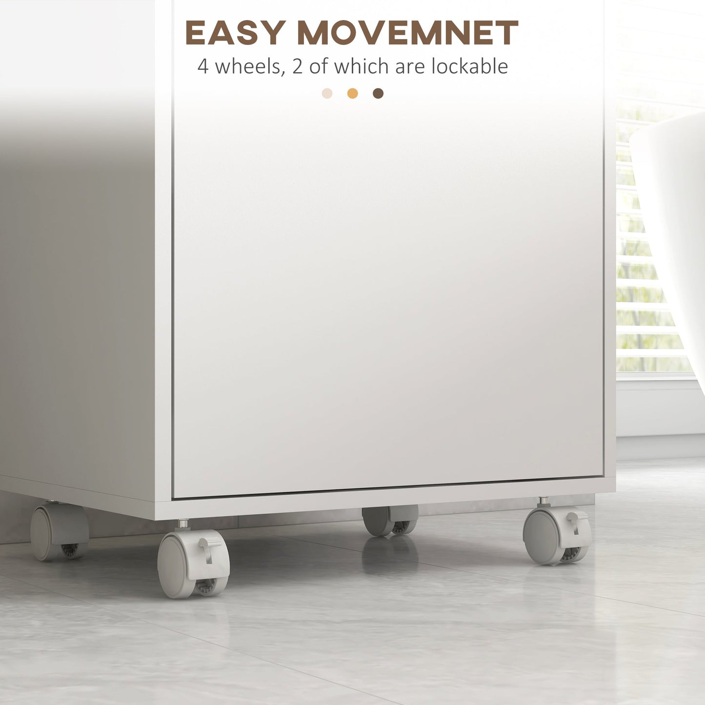 kleankin Bathroom Cabinet with Wheels, Bathroom Storage Cabinet with Cushioned Door, Removable Tray, Open Compartment and Adjustable Shelves for Washroom, White