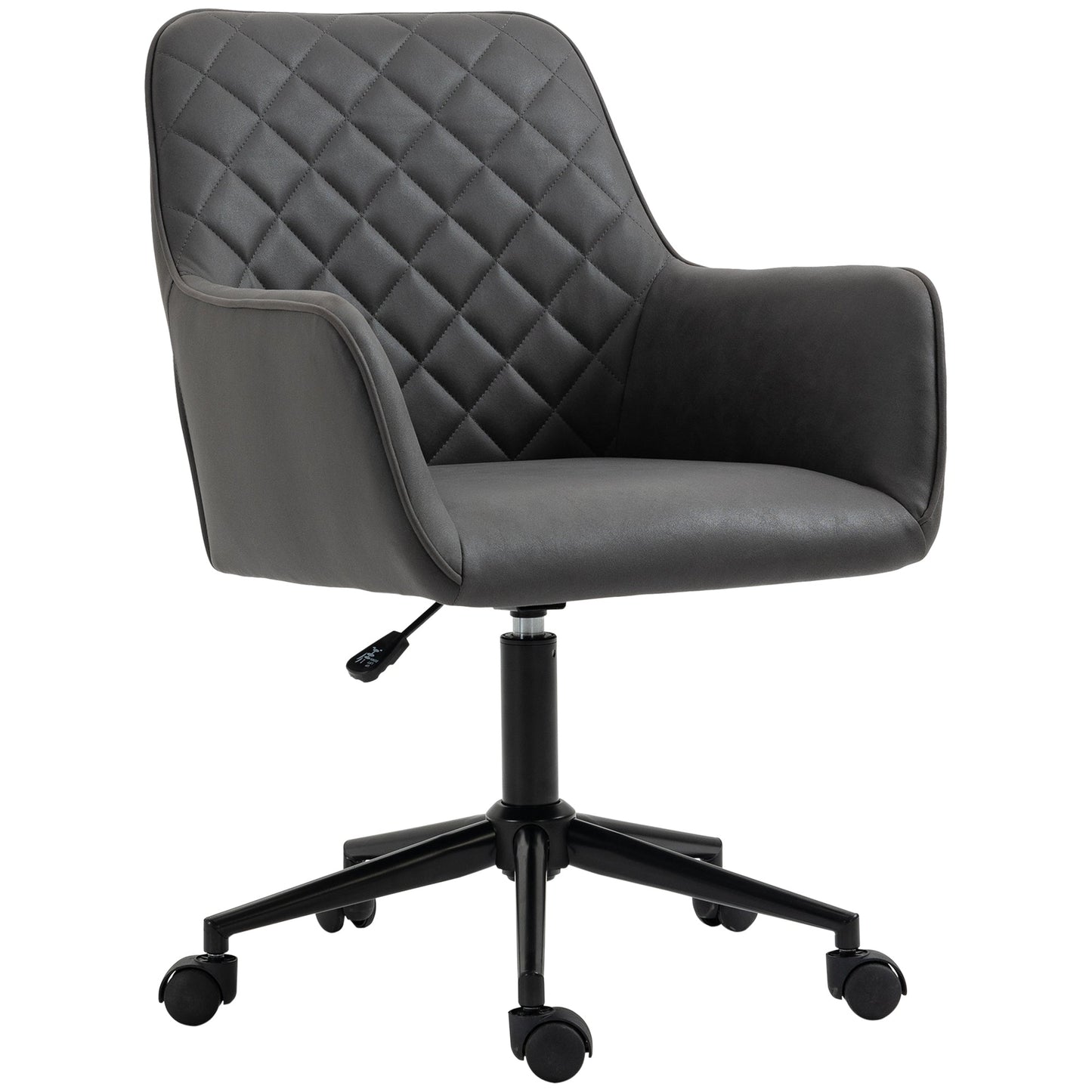 Vinsetto Office Desk Chair, Leather-Feel Fabric Computer Swivel Chair with Rolling Wheels and Adjustable Height for Home, Grey