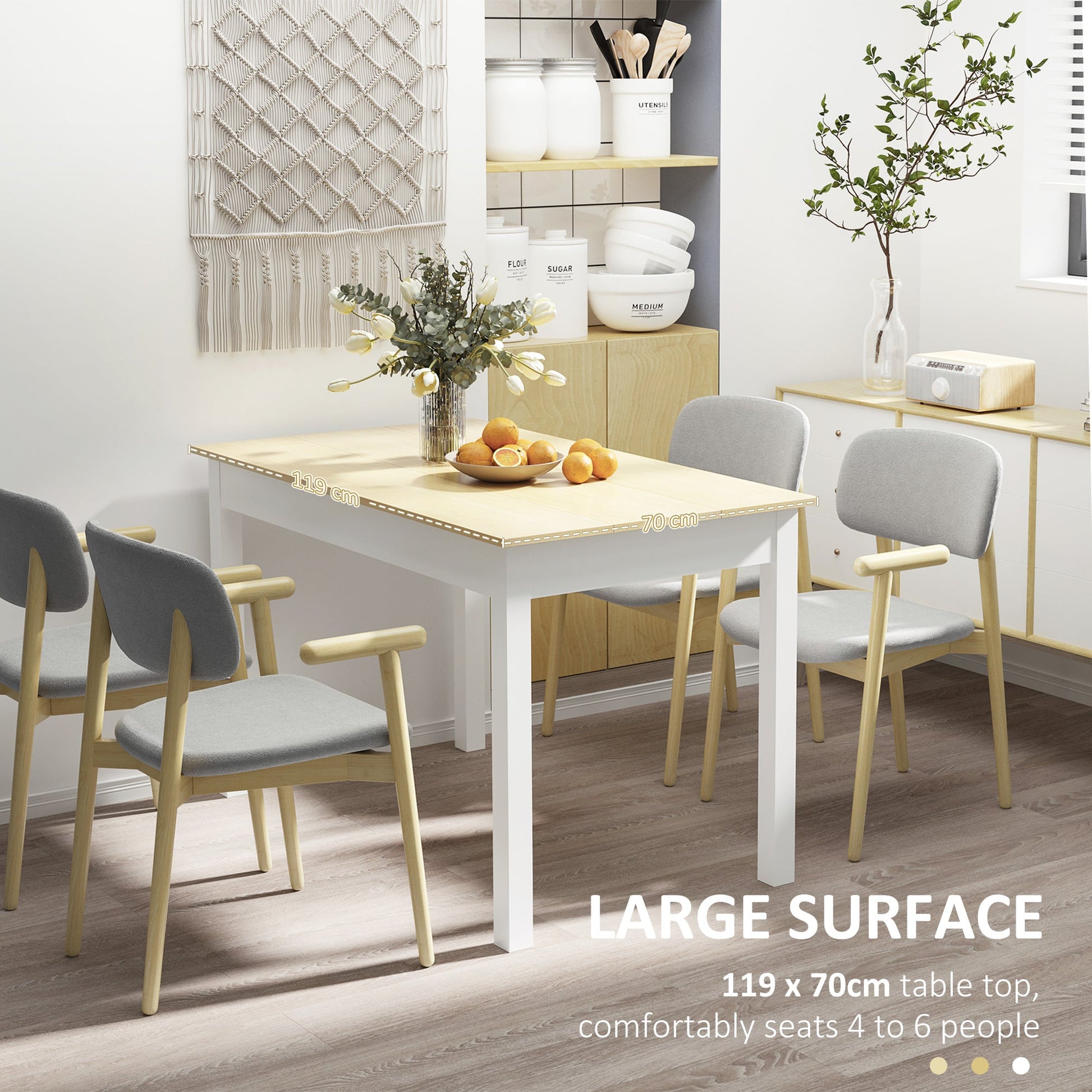 HOMCOM Dining Table for 4 to 6, Modern Kitchen Table with Wood Effect Tabletop, Thick Legs, 120cm, Oak Wood Grain