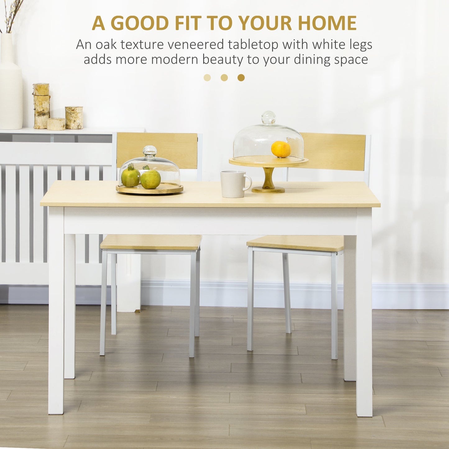 HOMCOM Dining Table for 4 to 6, Modern Kitchen Table with Wood Effect Tabletop, Thick Legs, 120cm, Oak Wood Grain