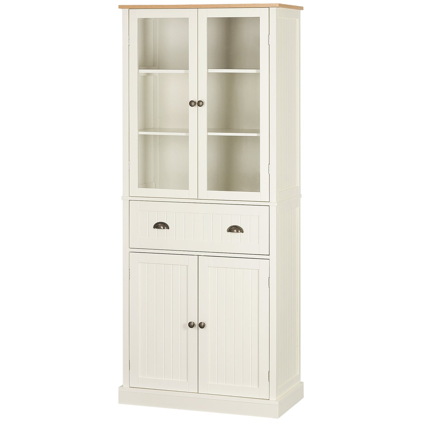 Freestanding Kitchen Cupboard, 5-tier Storage Cabinet with Adjustable Shelves and Drawer for Living Room, Dining Room, Cream White