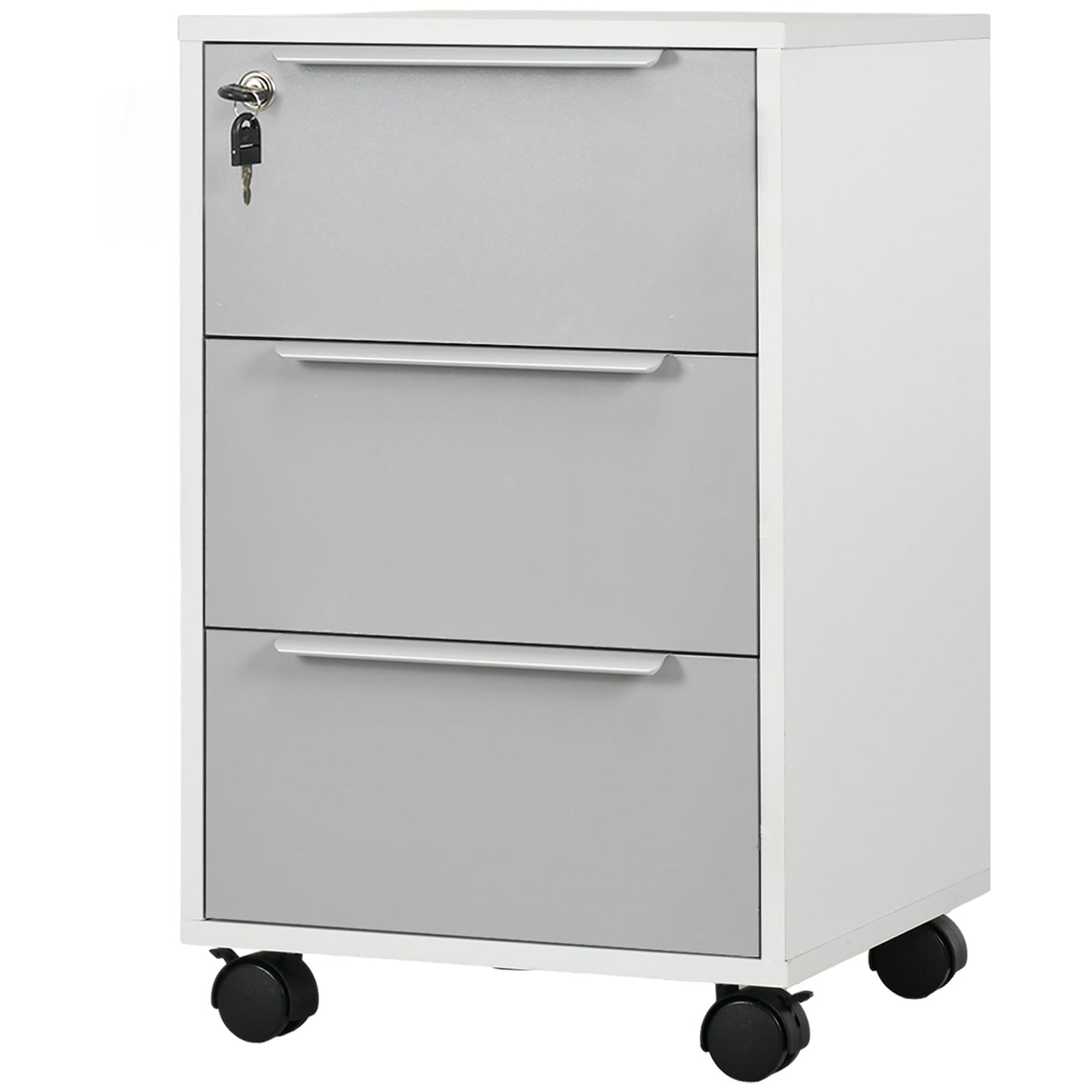 HOMCOM 3-Drawer Locking File Cabinet Mobile Chest of Drawers Side Table on Wheels for Home Office, Bedroom and Living room