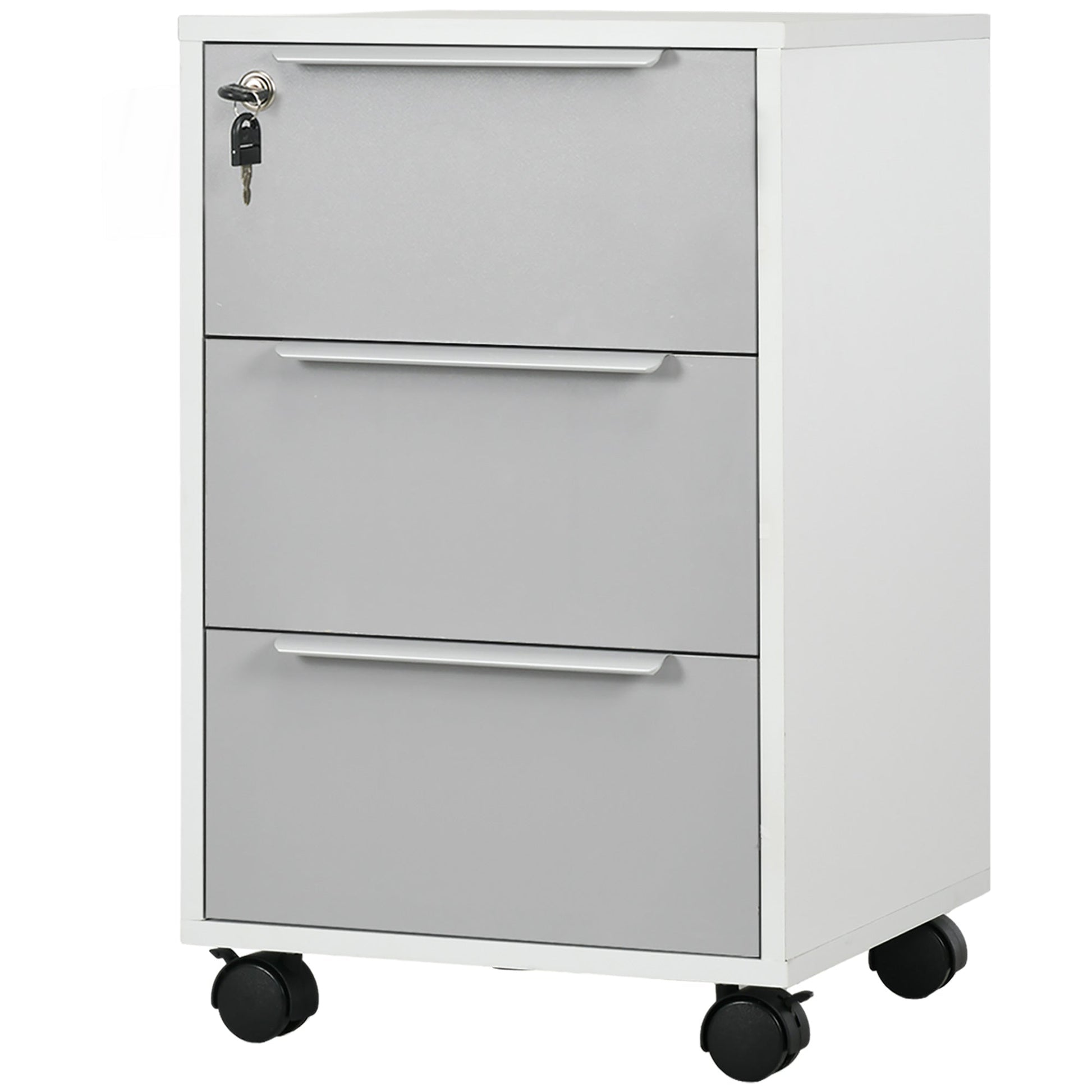 HOMCOM 3-Drawer Locking File Cabinet Mobile Chest of Drawers Side Table on Wheels for Home Office, Bedroom and Living room