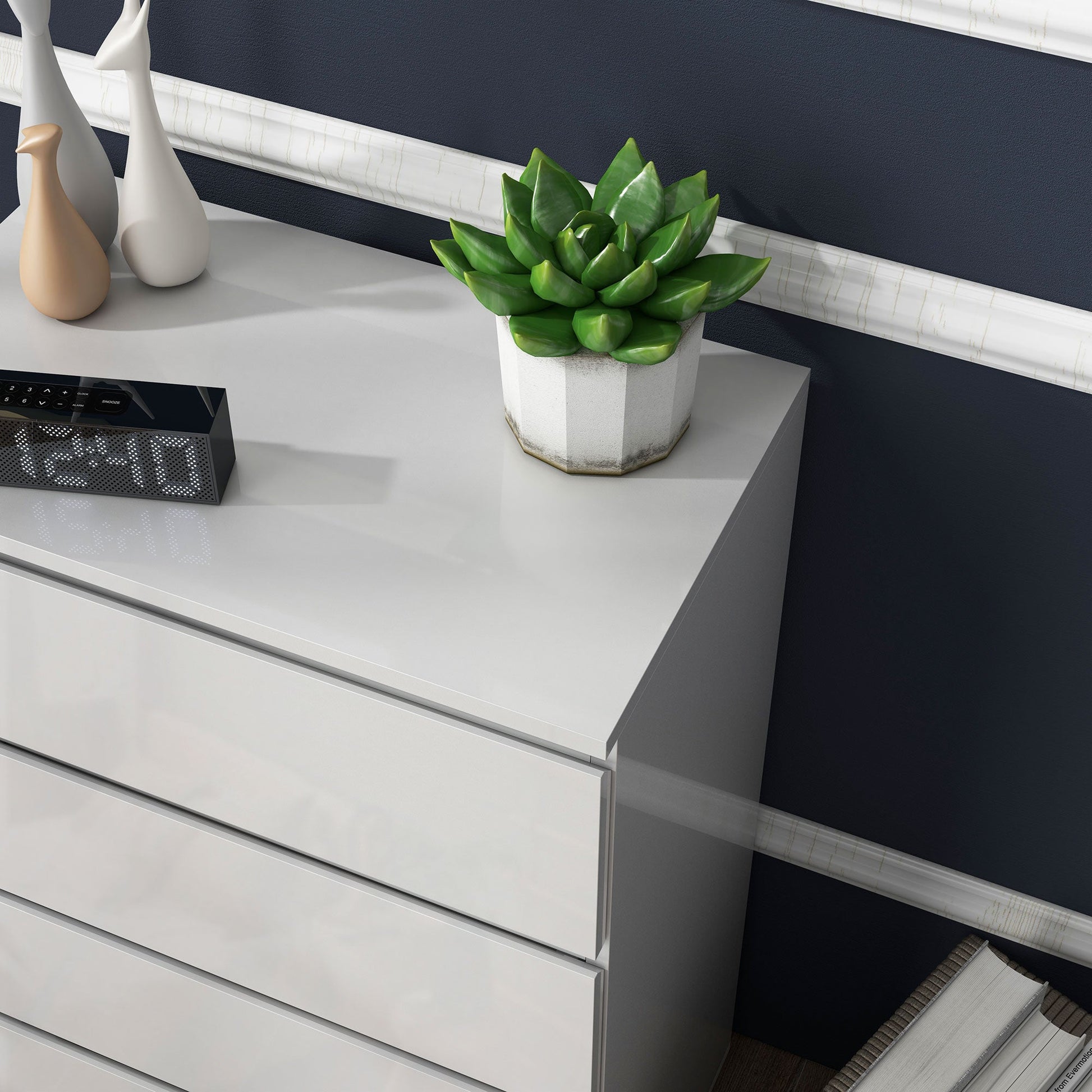 HOMCOM High Gloss Chest of Drawers, 5 Drawers Dresser, Modern Storage Drawer Unit with Soft Closing Mechanism for Bedroom, White