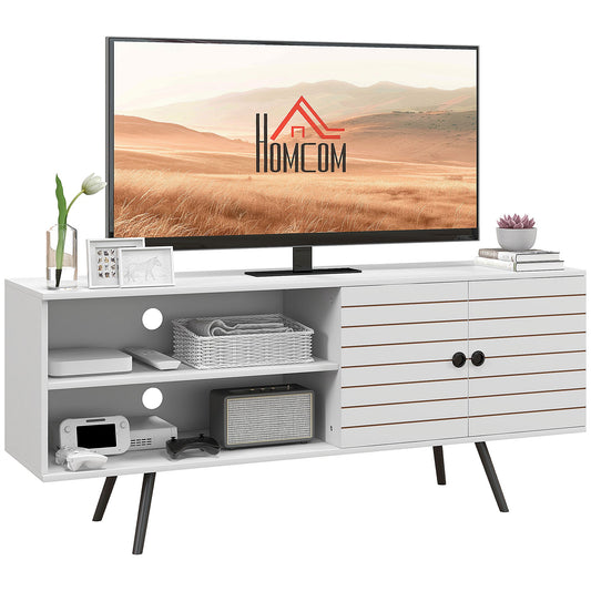 HOMCOM TV Stand Cabinet for 65 Inch TVs, TV Unit with Open Shelves, Soft-close Door and Cable Holes, Entertainment Unit for Living Room, White