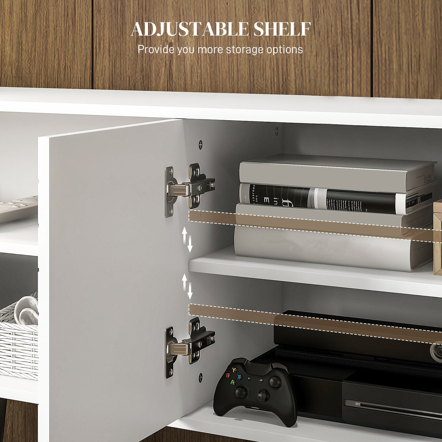 HOMCOM TV Stand Cabinet for 65 Inch TVs, TV Unit with Open Shelves, Soft-close Door and Cable Holes, Entertainment Unit for Living Room, White