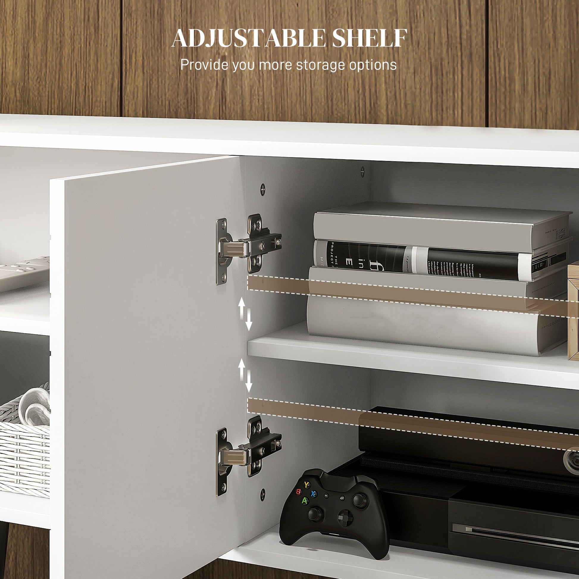 HOMCOM TV Stand Cabinet for 65 Inch TVs, TV Unit with Open Shelves, Soft-close Door and Cable Holes, Entertainment Unit for Living Room, White
