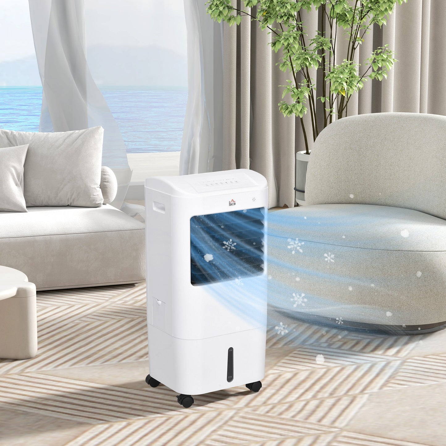 HOMCOM Portable Air Cooler with 15 Litre Water Tank, Oscillation, LED Display, Remote Control, 7.5 Hour Timer, Evaporative Air Cooler Fan with 3 Speeds, 3 Modes, Ice Packs, for Home Office