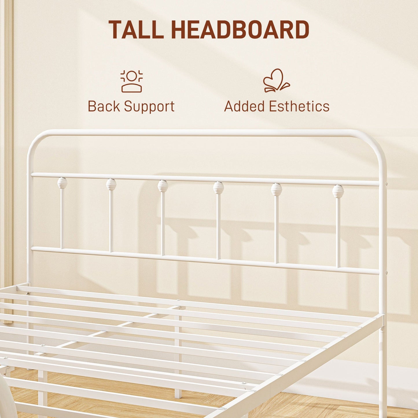 HOMCOM 4ft6 Double Bed Frame with Underbed Storage, Metal Platform Bed frame with Tall Headboard, Footboard and Steel Slat Support, No Box Spring Needed, Easy Assembly, White